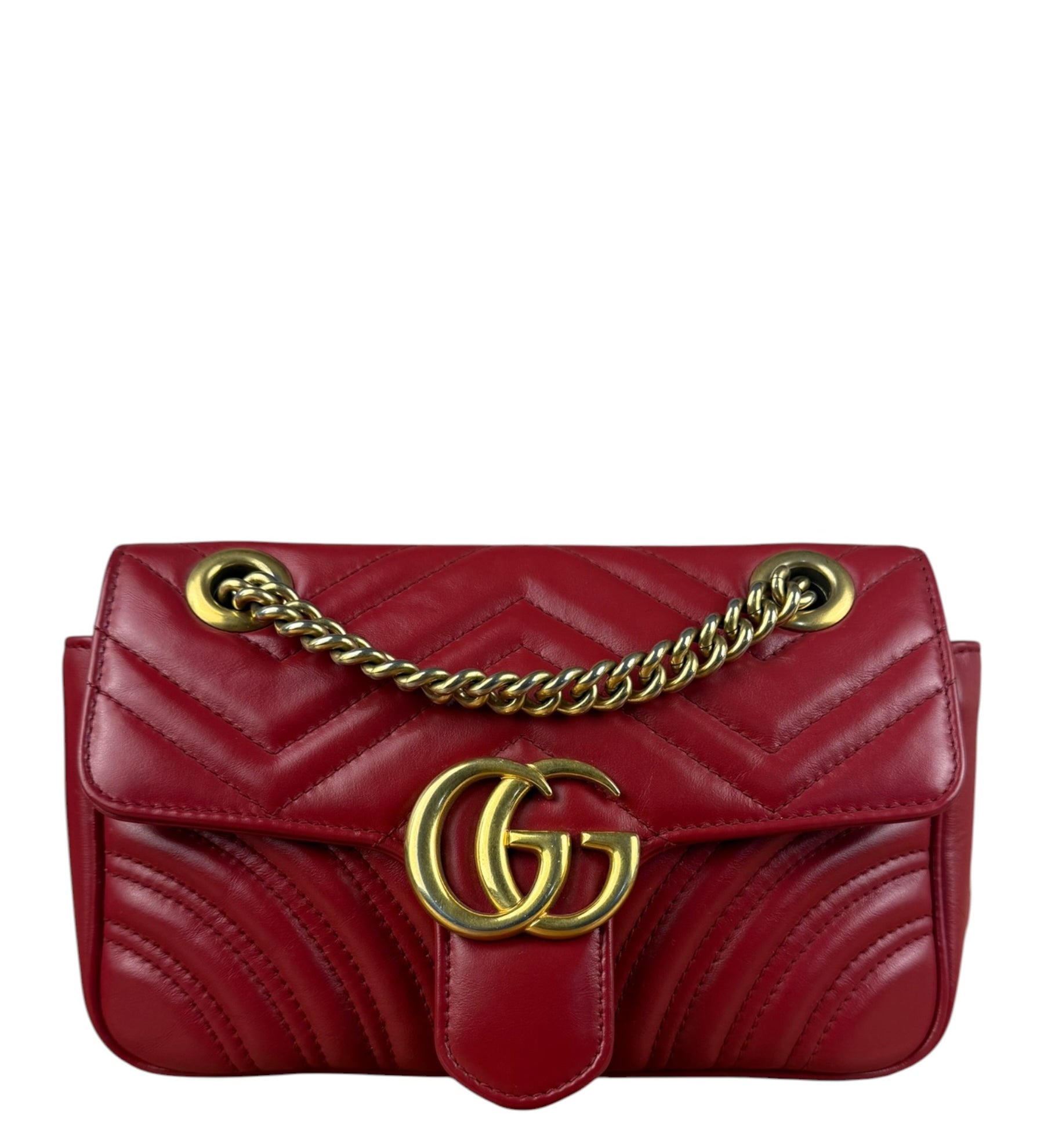 Gucci GG Red Marmont Matelasse Shoulder Bag