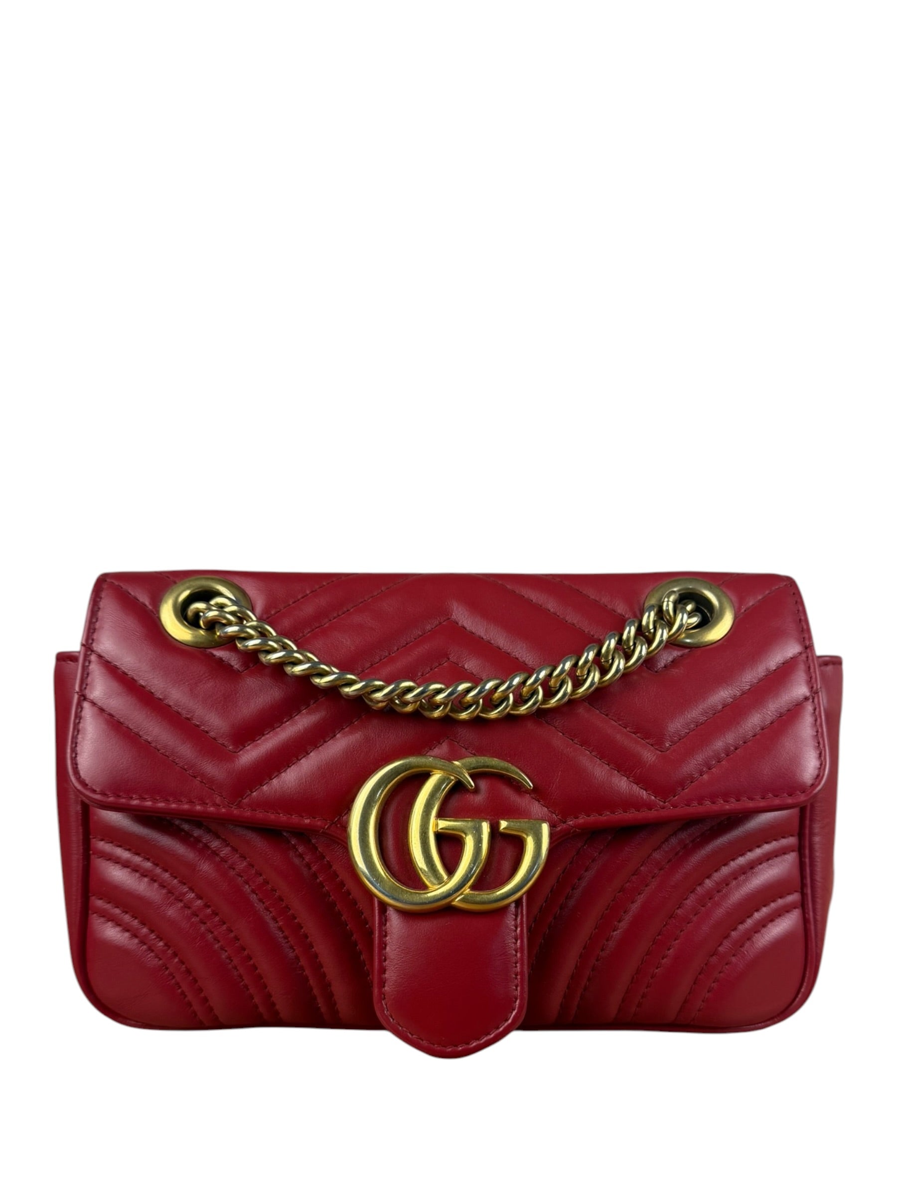 Gucci GG Red Marmont Matelasse Shoulder Bag