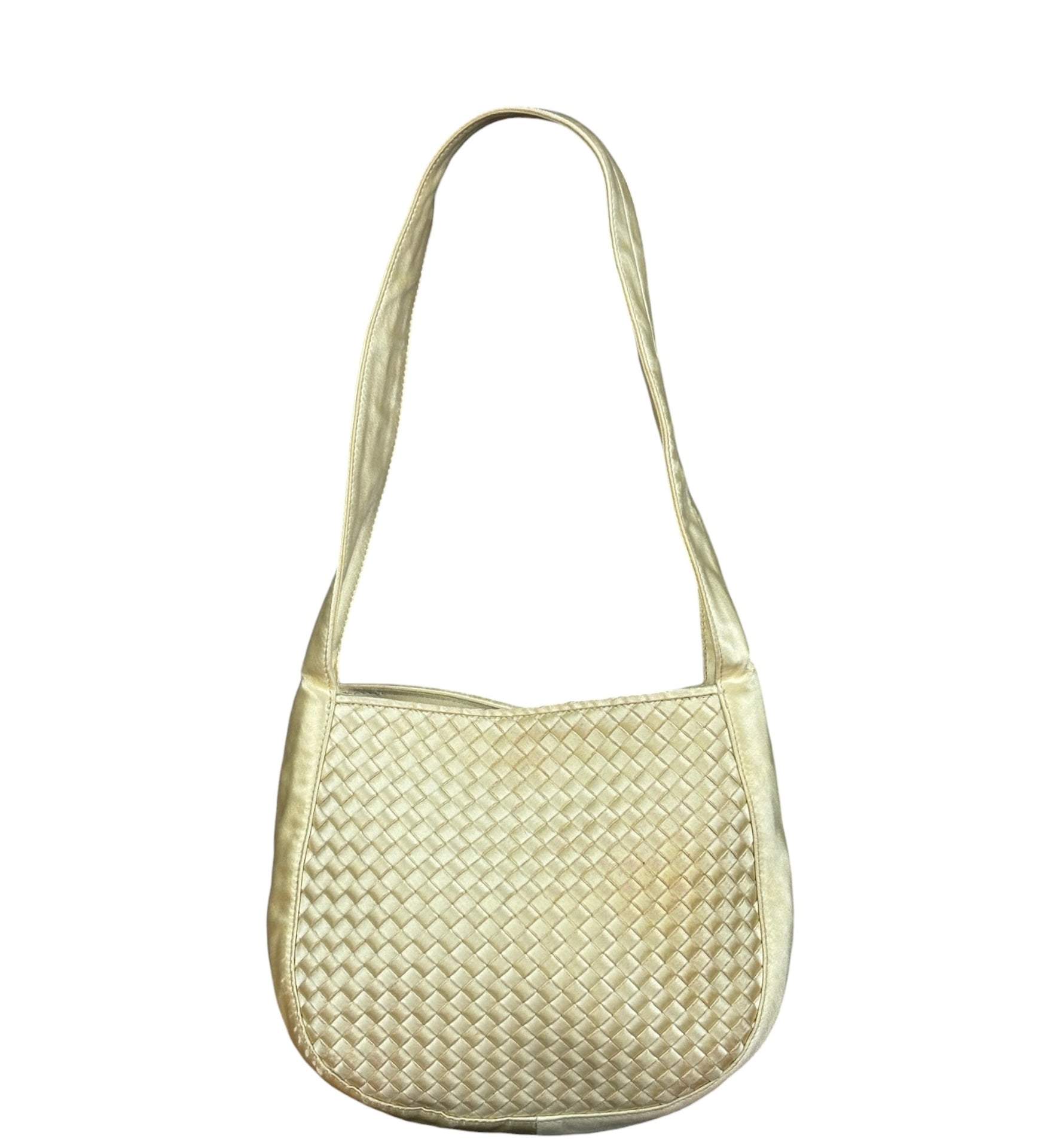 Bottega Veneta Butter Yellow Satin Intrecciato Shoulder Bag