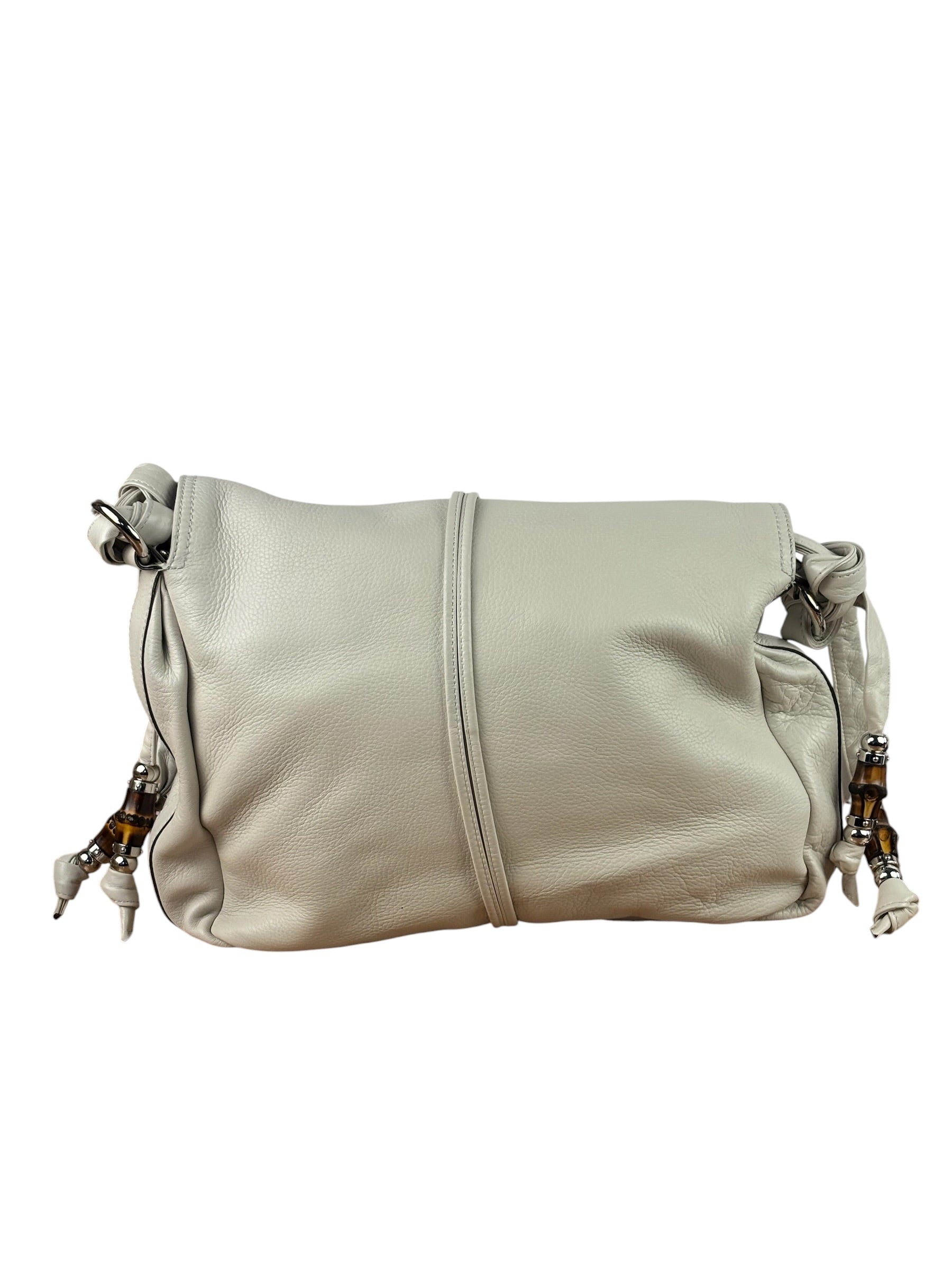 Gucci White Leather Bamboo Jungle Shoulder Bag