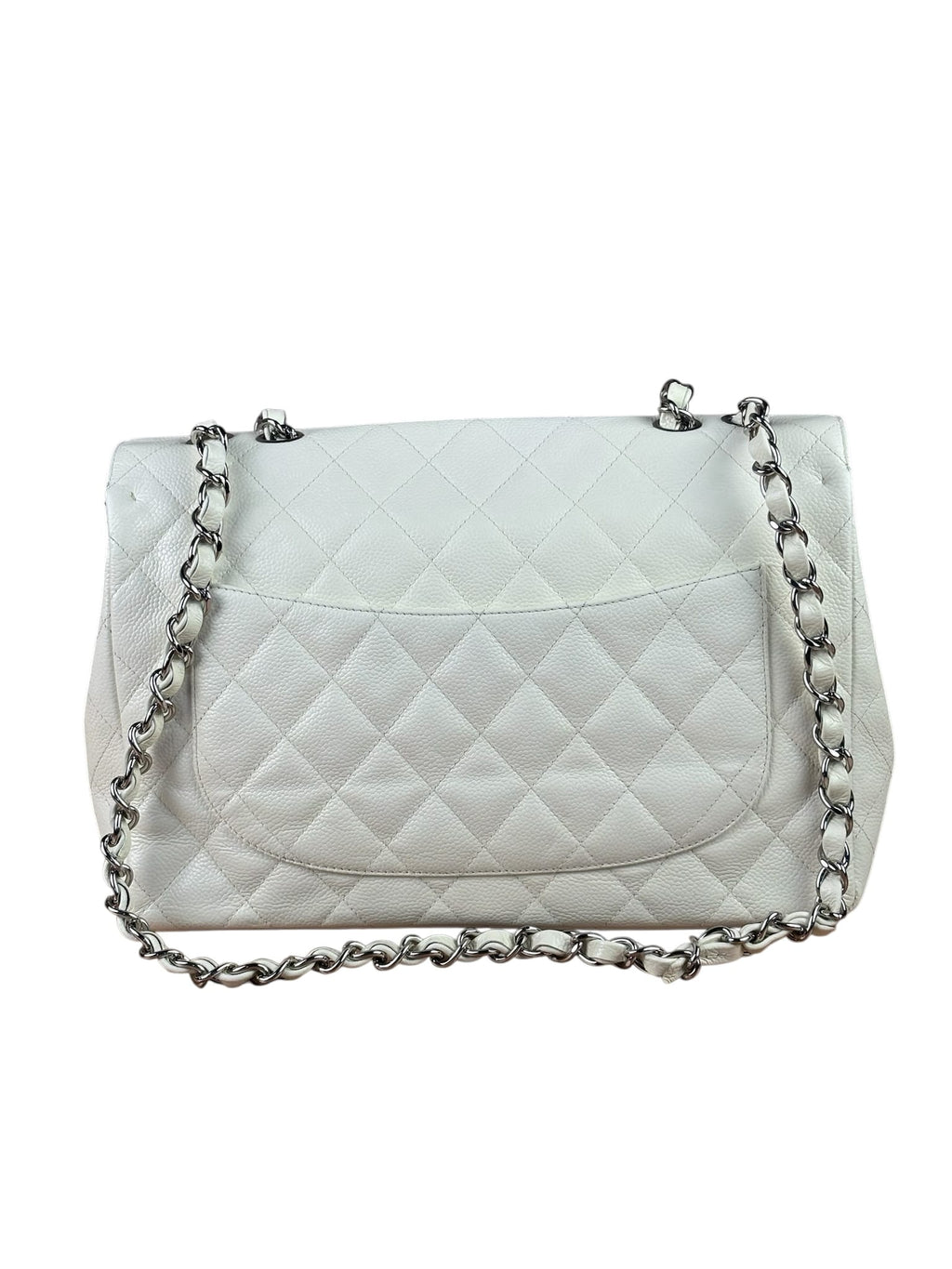 Chanel White Quilted Caviar Large Classic Flap 2005