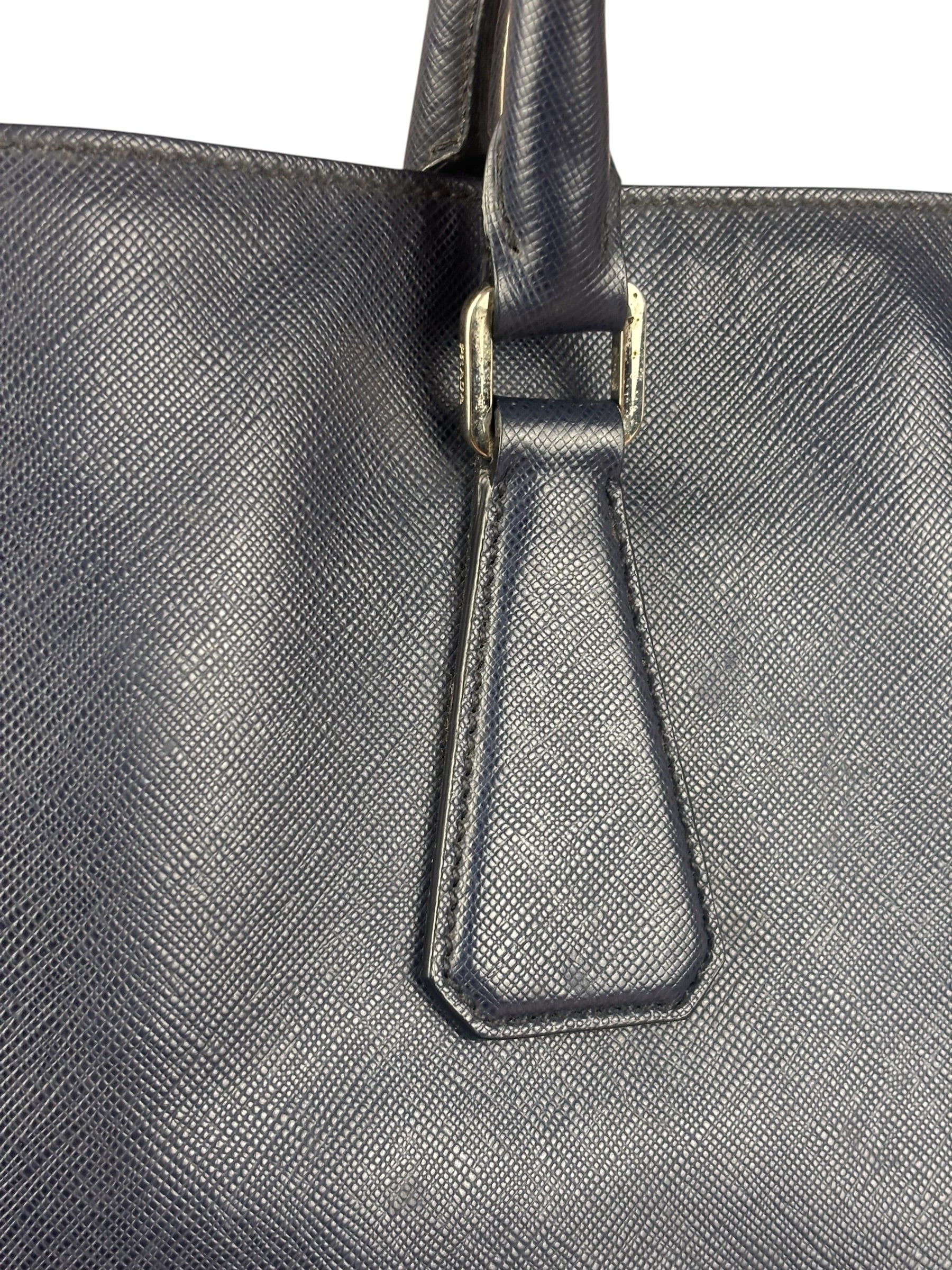 Prada Navy Blue Saffiano Leather Vertical Tote Bag