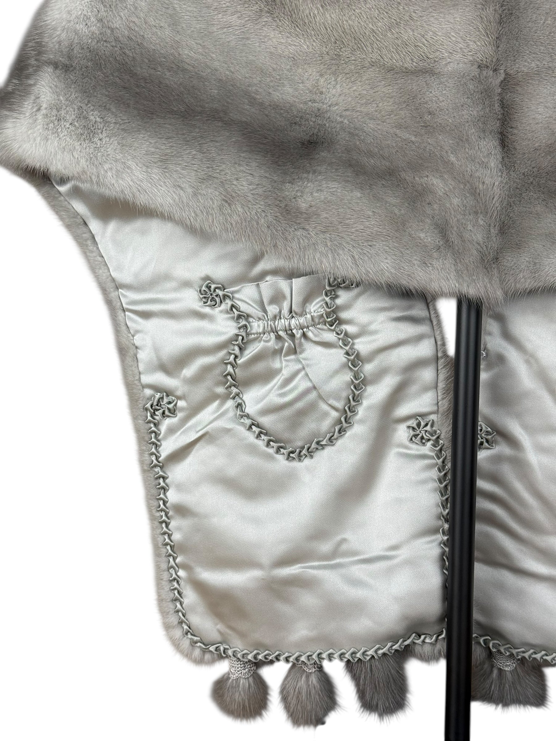 Saga Mink Vintage Grey Fur Tailed Shawl