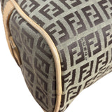 Fendi Beige Leather Trim Zucca Small Boston Bag