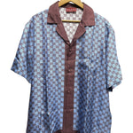 Gucci Brown/Blue Canvas GG Printed Silk Twill Short Sleeve Shirt
