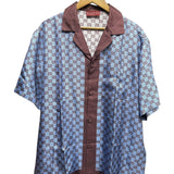 Gucci Brown/Blue Canvas GG Printed Silk Twill Short Sleeve Shirt