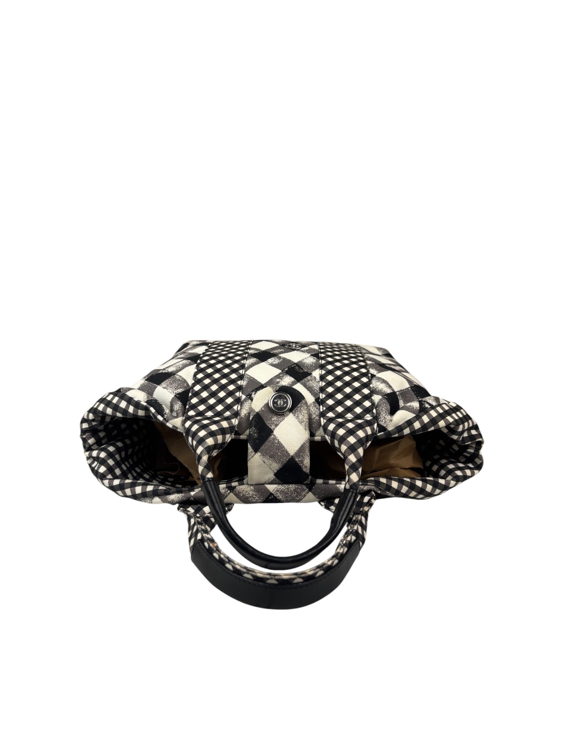 Chanel Bicolor Leather Trim Gingham Canvas Coco Mark Handbag 2010