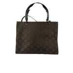 Gucci Brown Nylon Leather Trim Canvas Monogram Bamboo Two-Way Bag