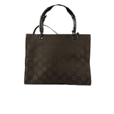 Gucci Brown Nylon Leather Trim Canvas Monogram Bamboo Two-Way Bag