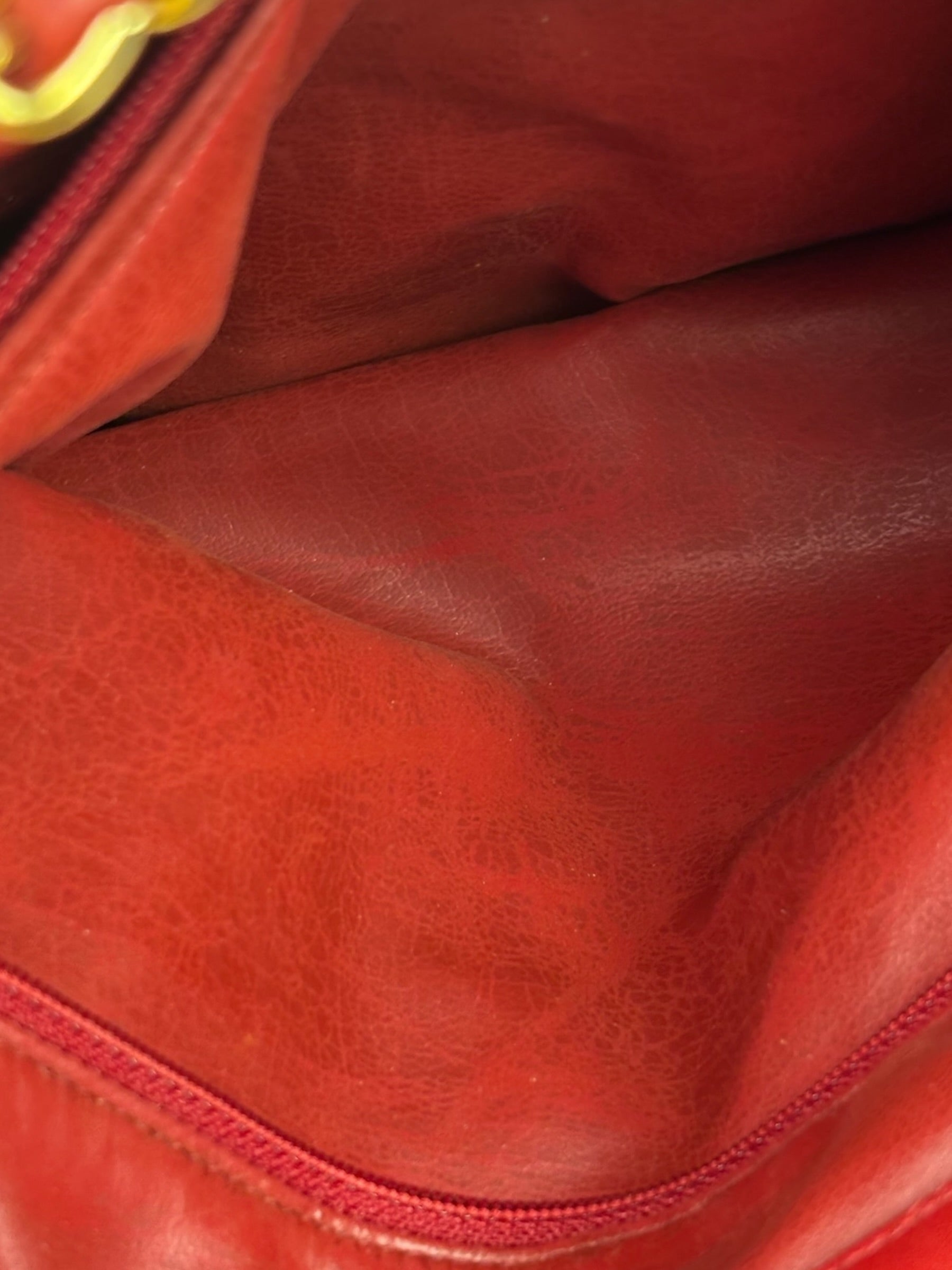 Chanel Vintage Beige/Red Leather Trim Drawstring Bucket Bag 1989