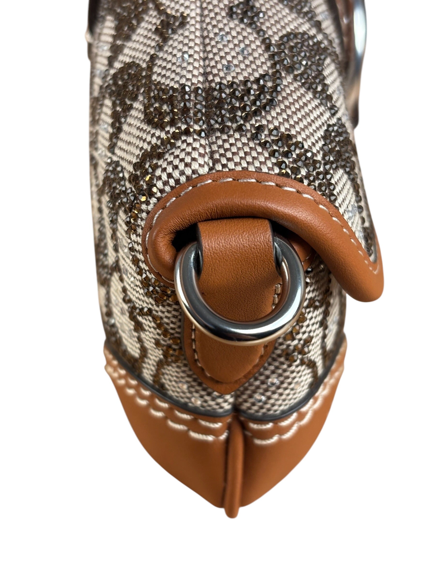 Coach Leather Trim Crystal Signature Jacquard Soho Pochette