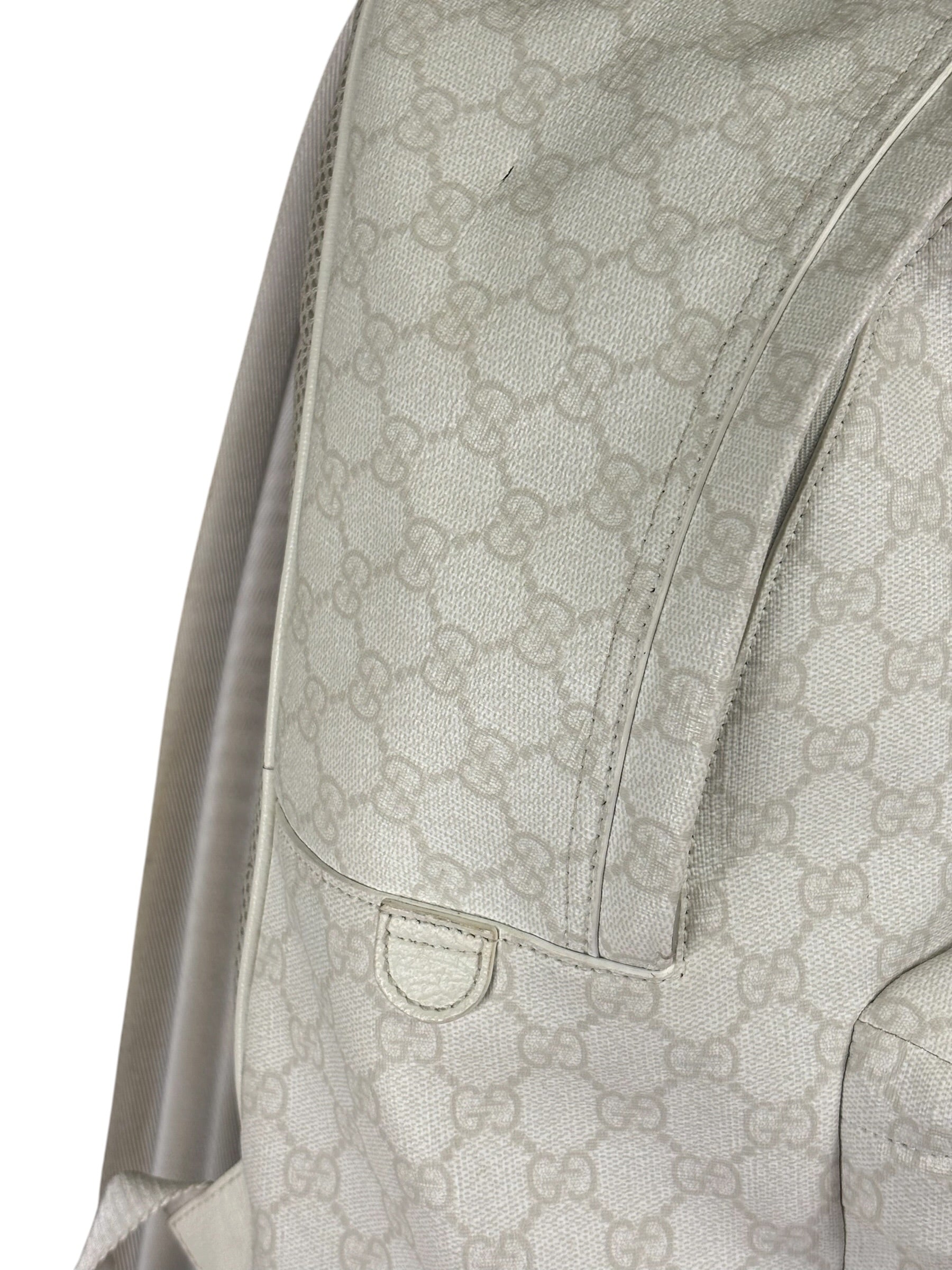 Gucci White Leather GG Green/Red Stripe Backpack