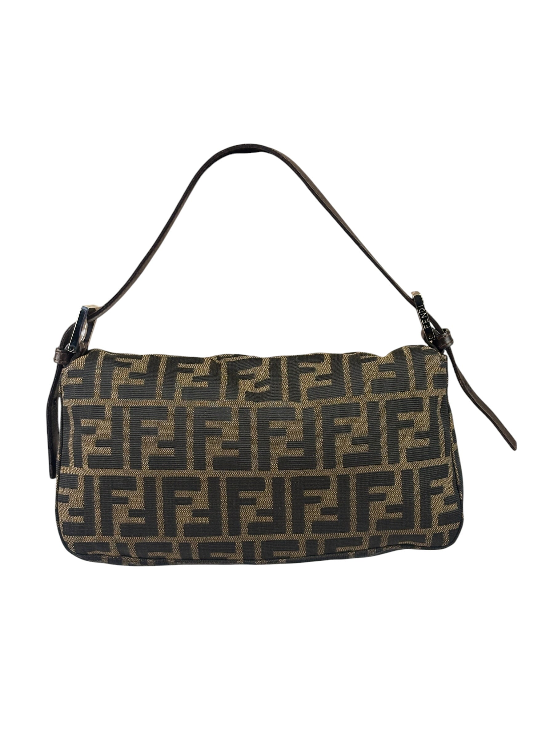 Fendi Brown Leather Trim Baguette