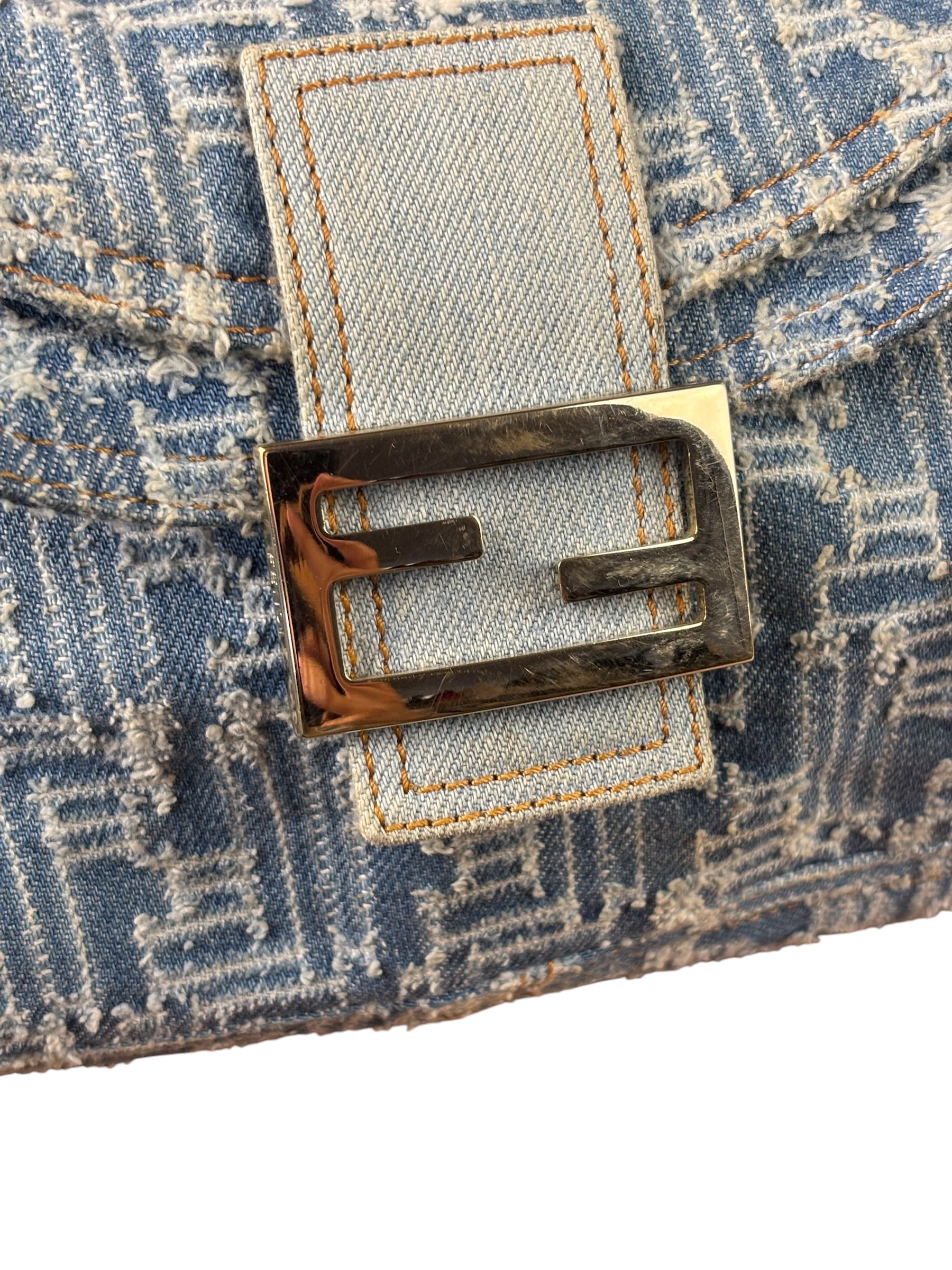 Fendi Blue Denim Zucca  Baguette