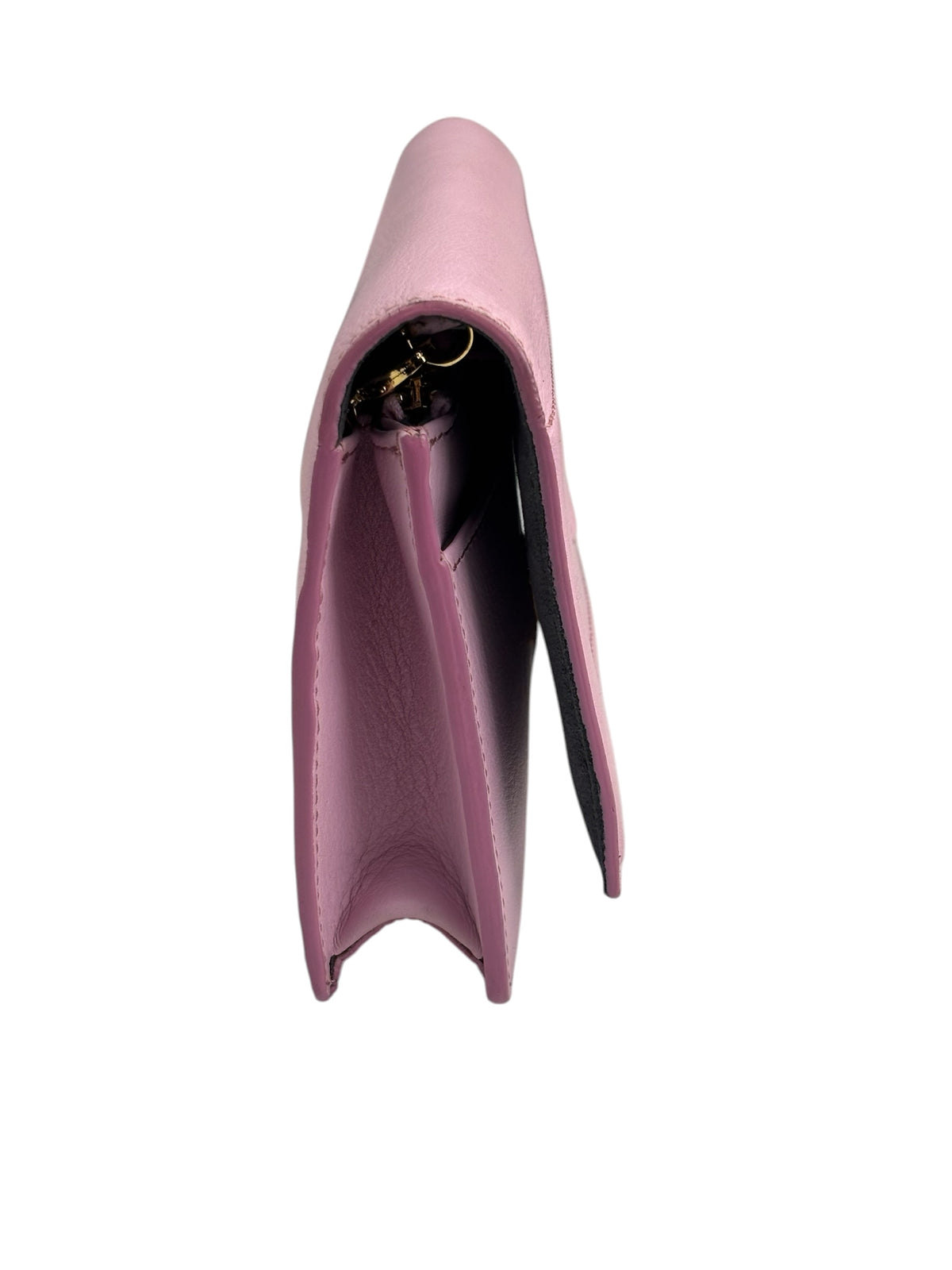 Fendi Pink Leather Tube Flap Wallet On Chain