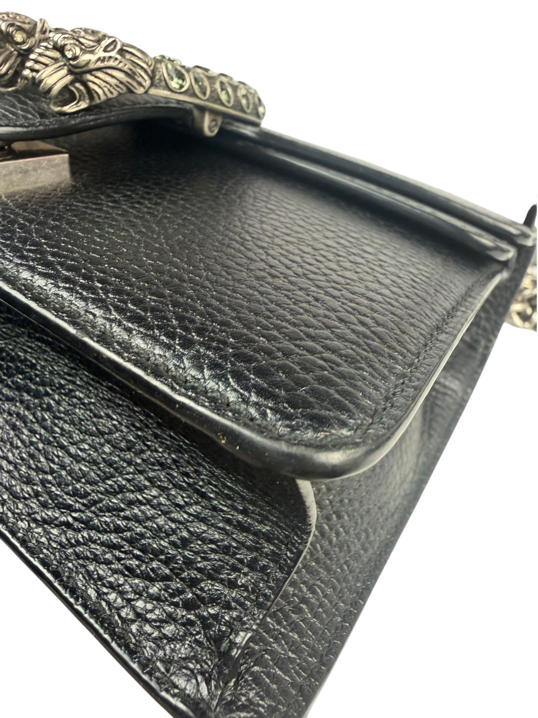 Gucci Black Pebbled Leather Dionysus Small Chain Shoulder Bag