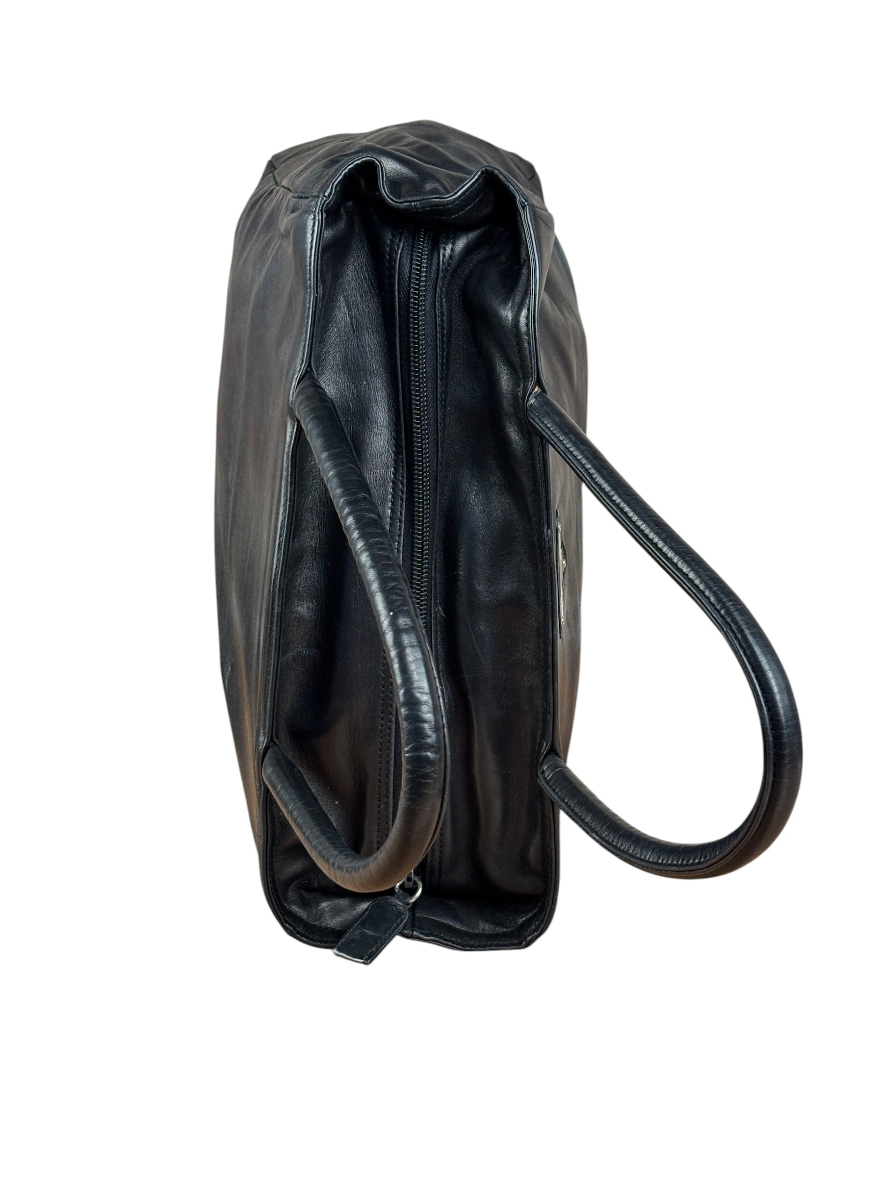 Prada Vintage Black Leather Tote Bag