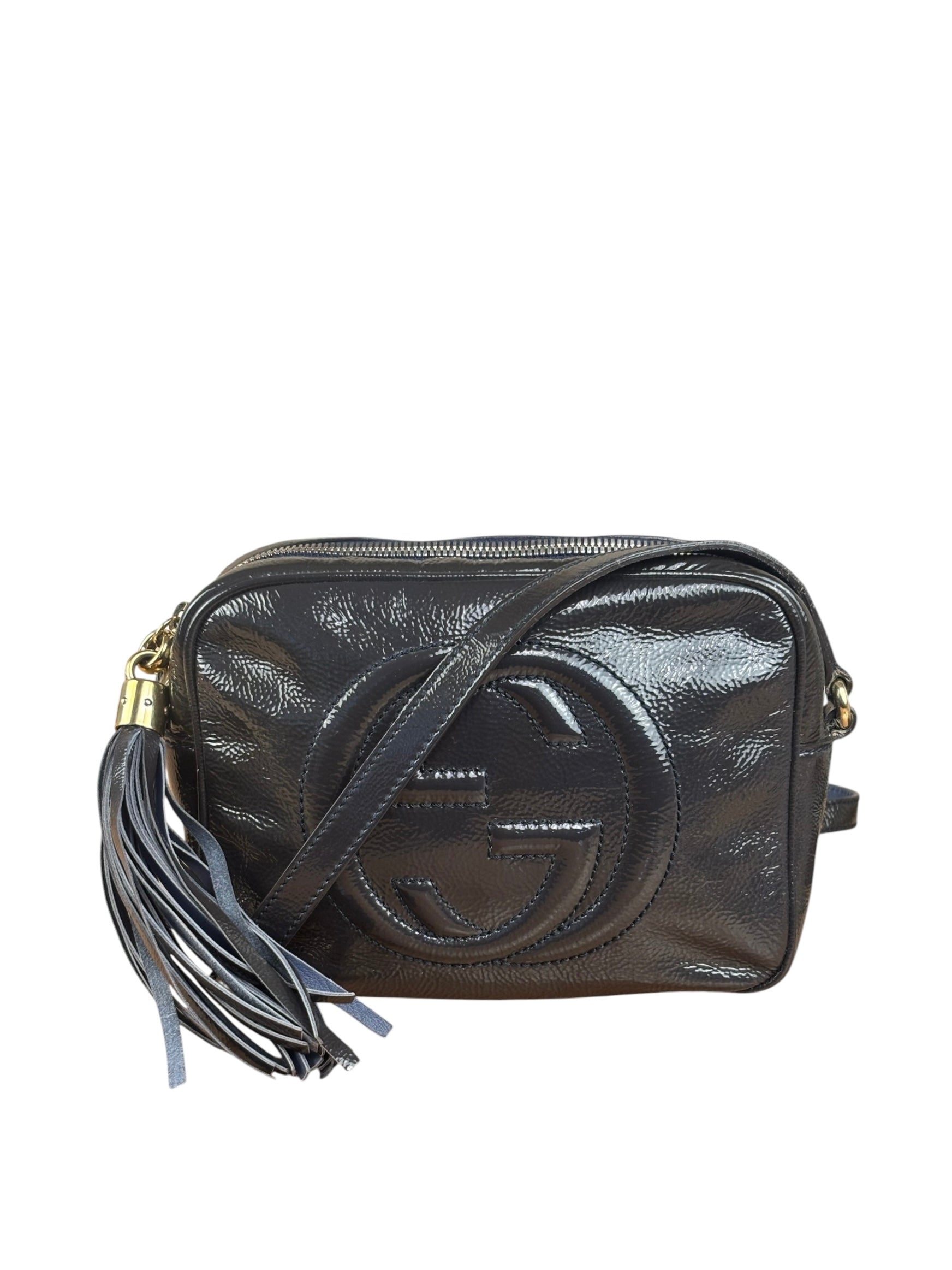 Gucci Glossy Grey Patent Leather Soho Disco Crossbody Bag