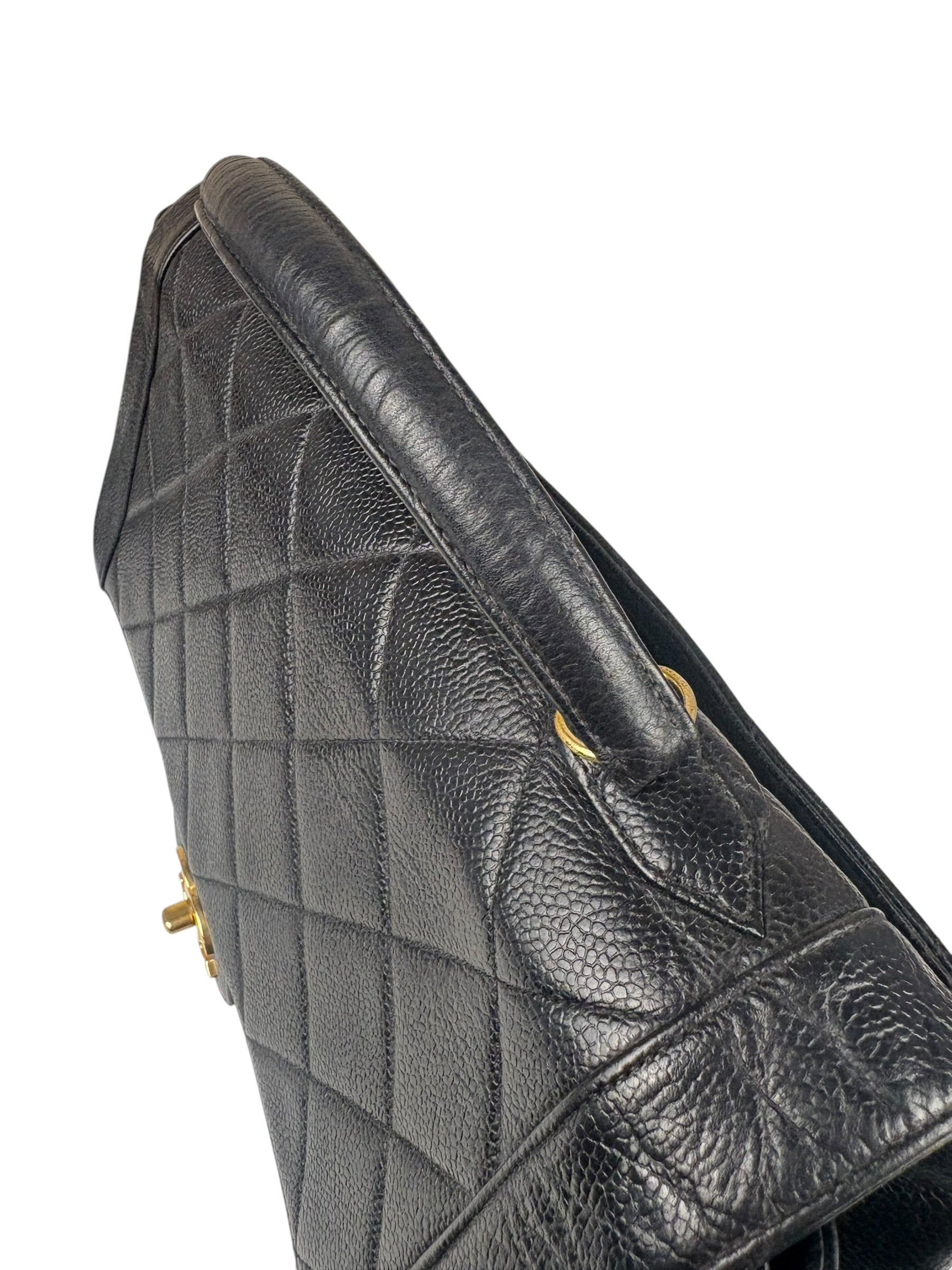 Chanel Black Quilted Caviar Kelly Top Handle Bag 90s