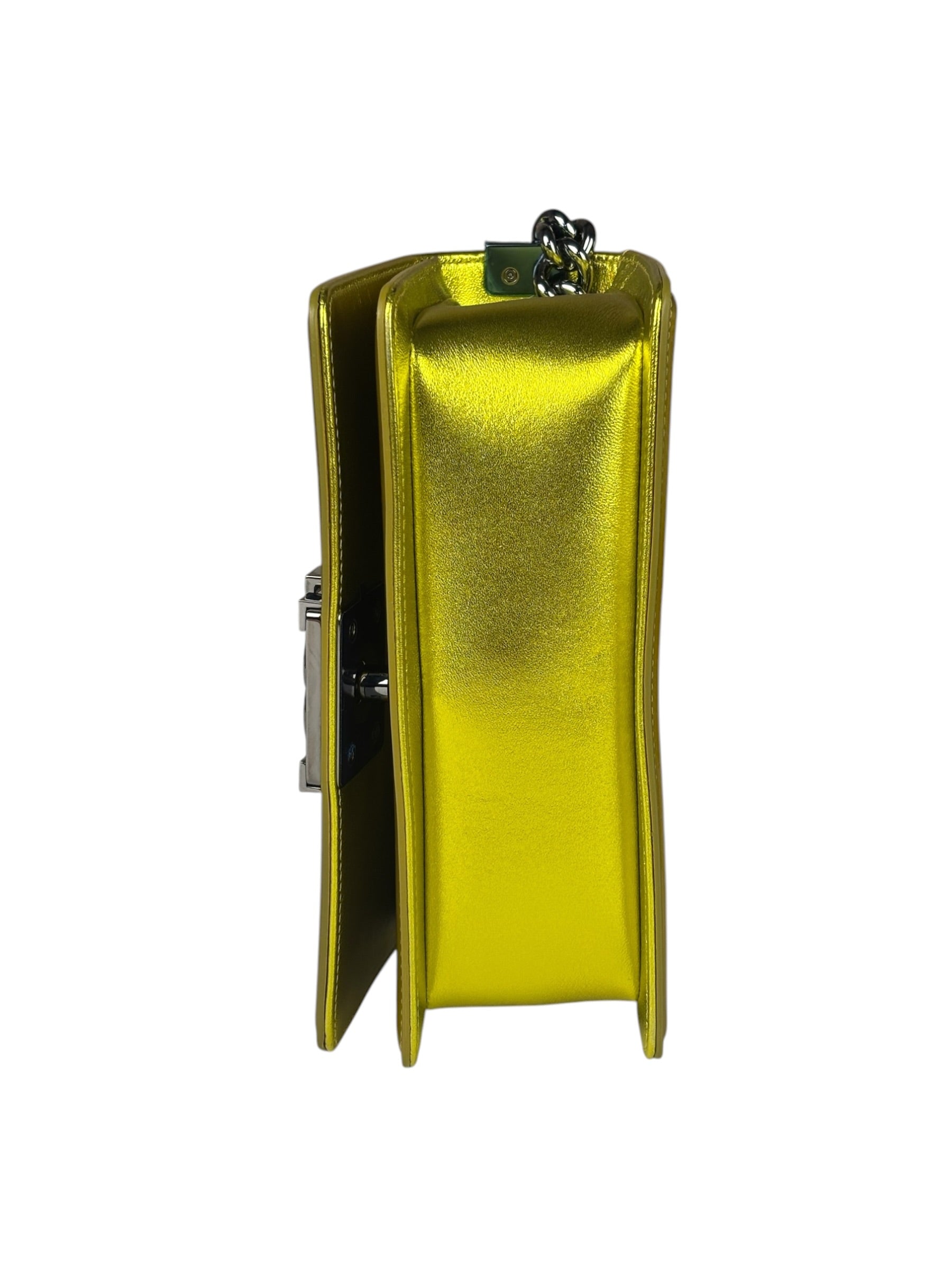 Chanel Metallic Yellow Quilted Patent Leather Mini Boy Flap Bag 2014