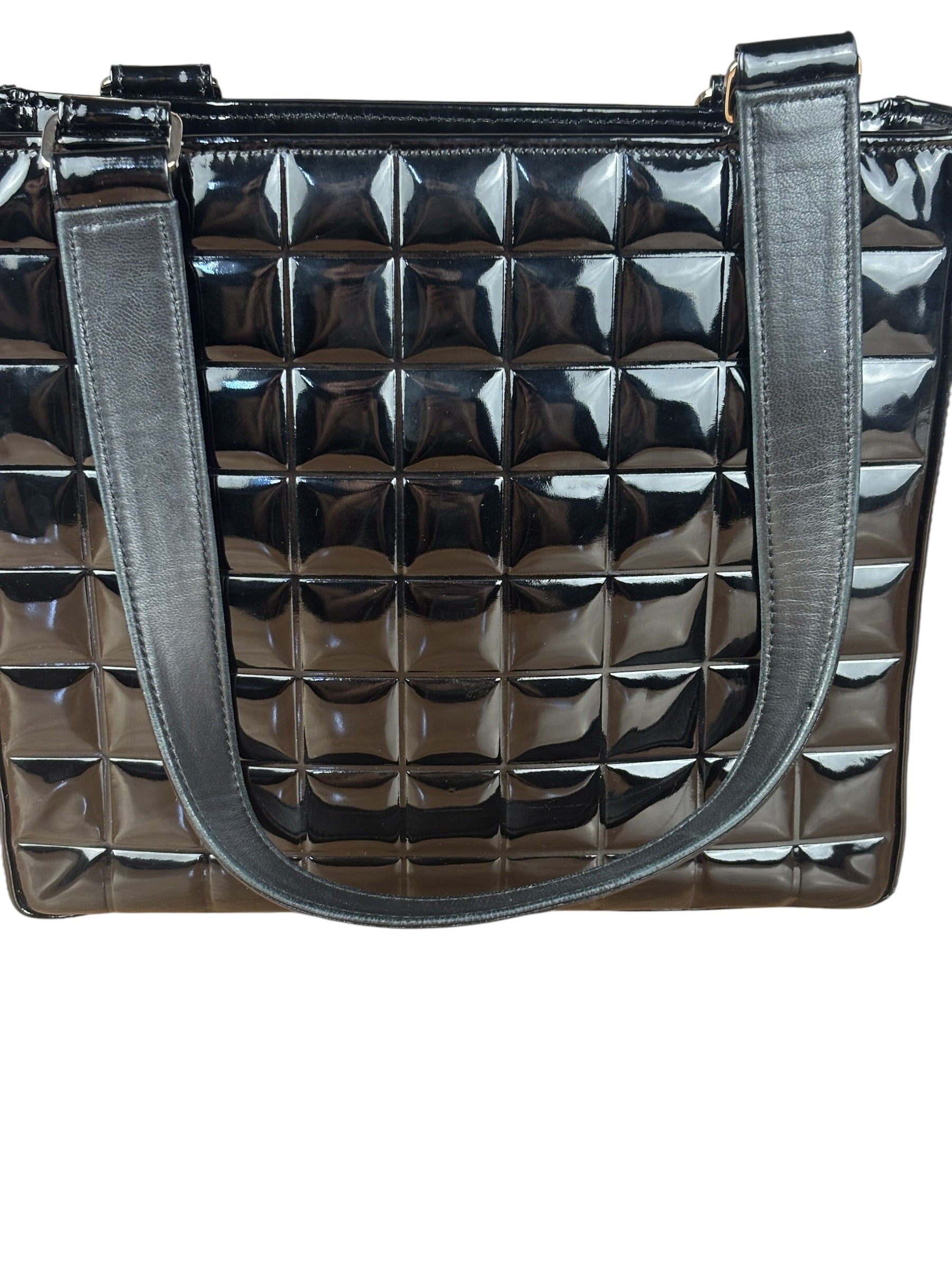 Chanel Black Patent Chocolate Bar Shoulder Tote 2002