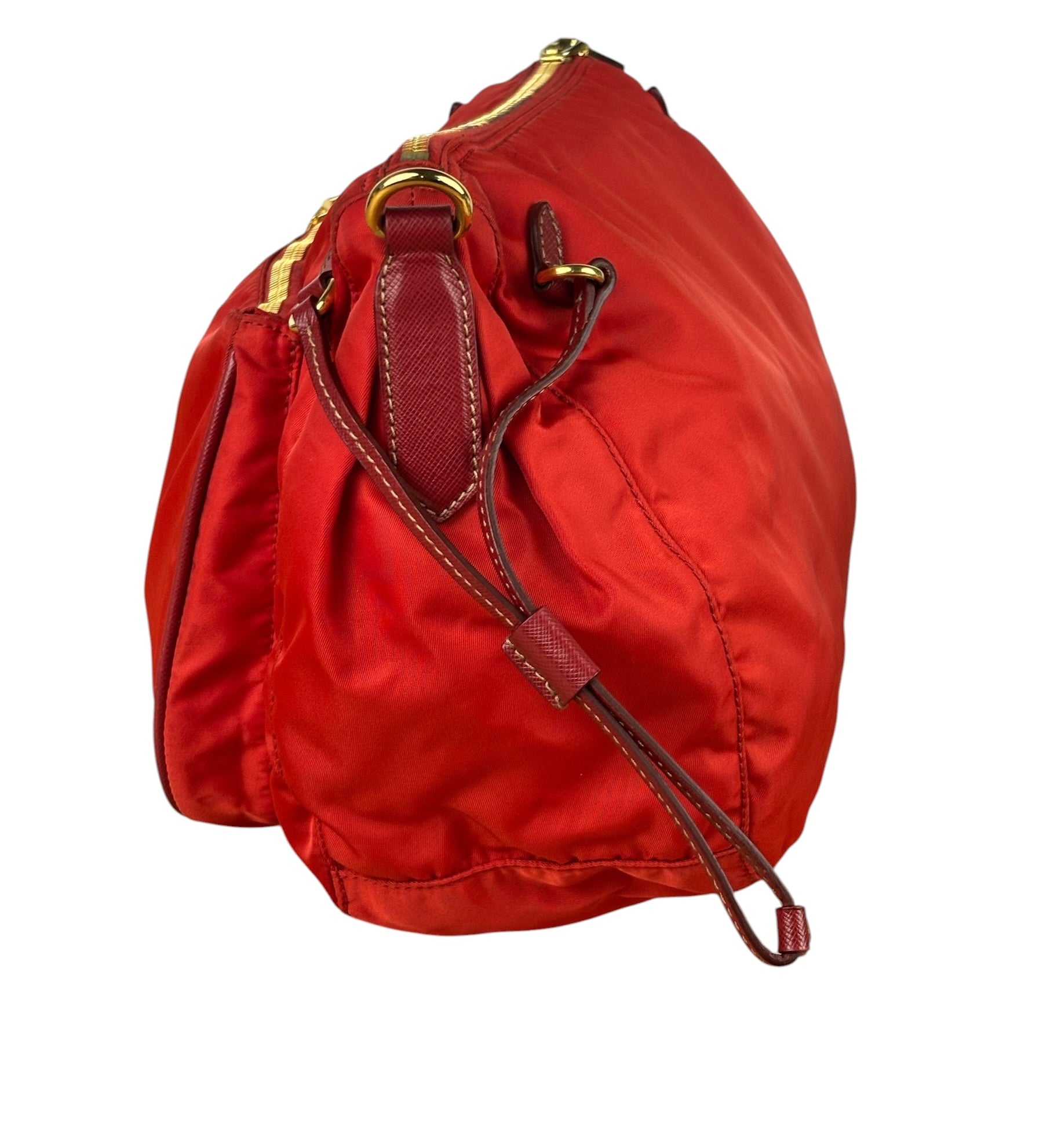 Prada Rosso Red Tessuto Nylon/Saffiano Leather Trim Shoulder Bag