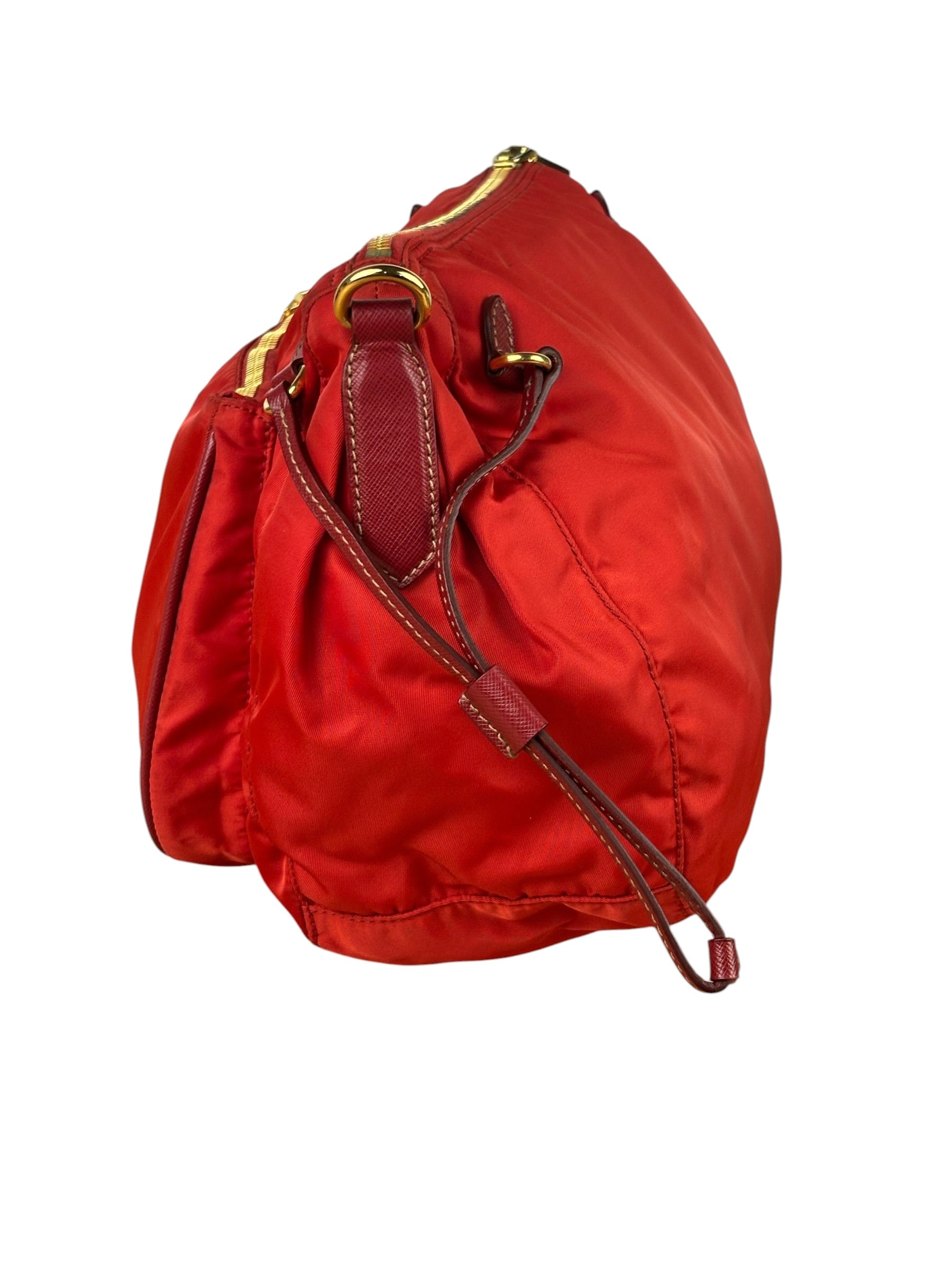 Prada Rosso Red Tessuto Nylon/Saffiano Leather Trim Shoulder Bag