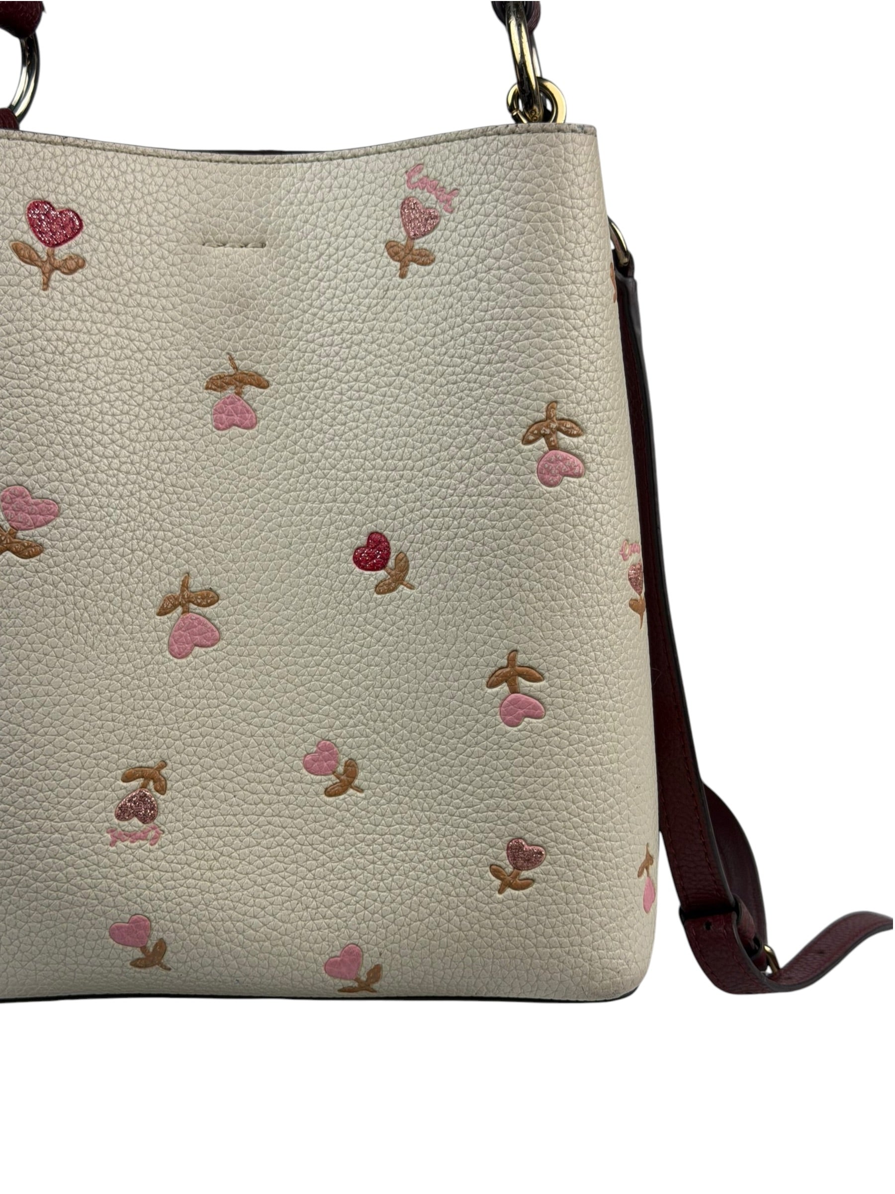 Coach Cream/Burgundy Small Town Bucket Bag