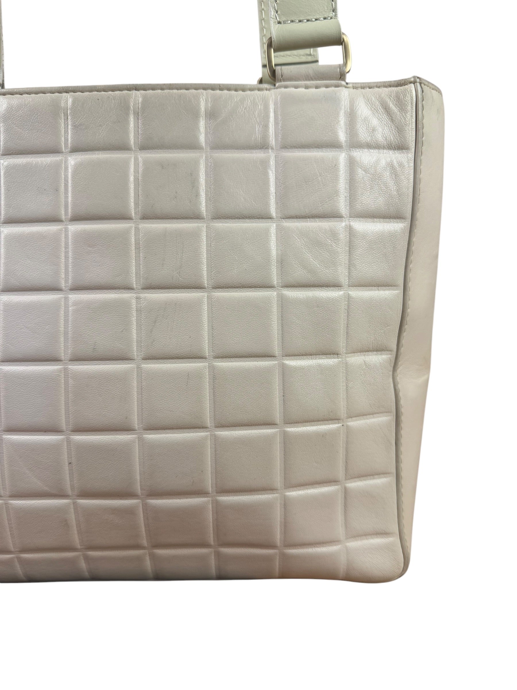 Chanel White Leather Chocolate Bar CC Tote Bag 2002