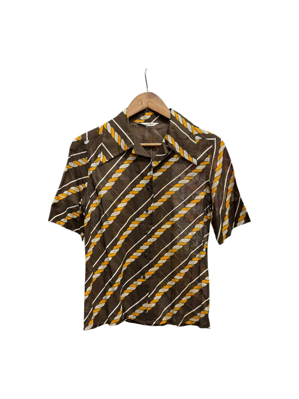 90s Christian Dior Dagger Loop Collar Cotton Rope Print Sleeve Shirt