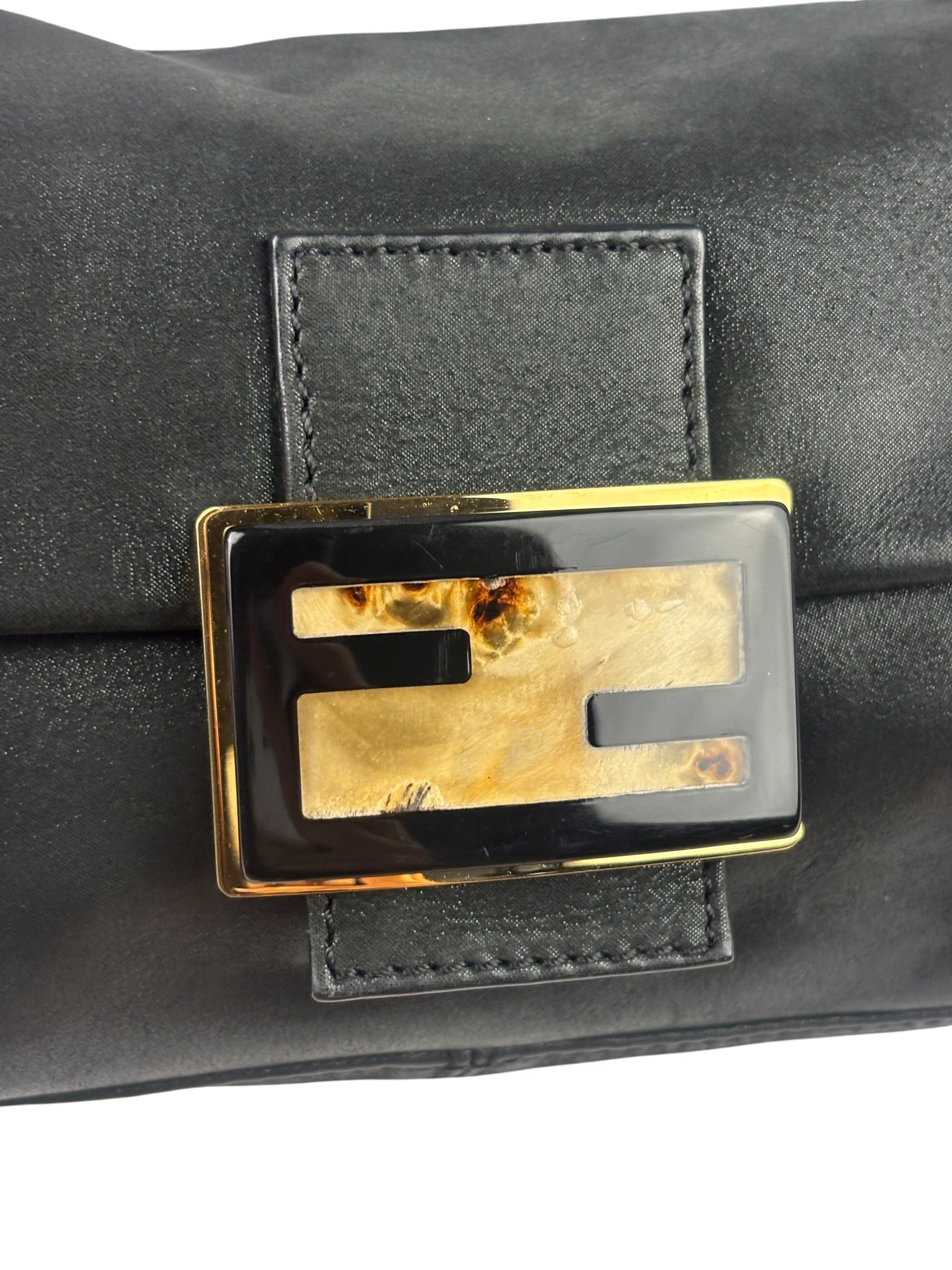 Fendi Shiny Black Suede Small Baguette