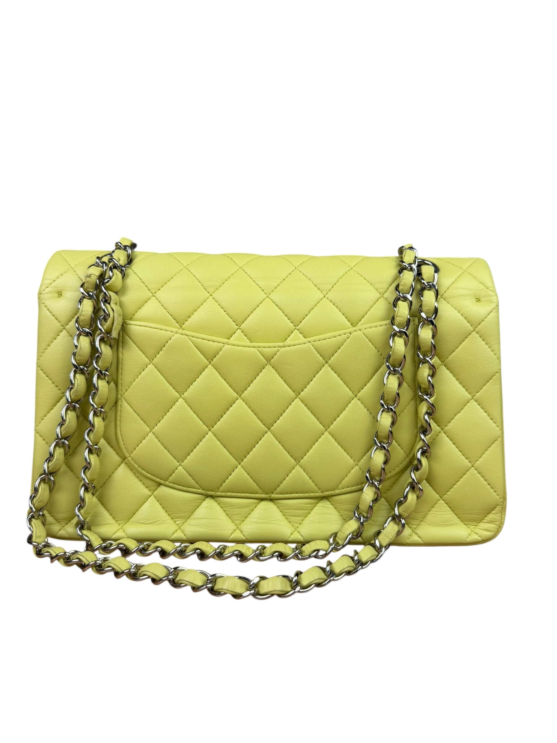 Chanel Yellow Neon Quilted Leather Classic Double Flap Bag 2010
