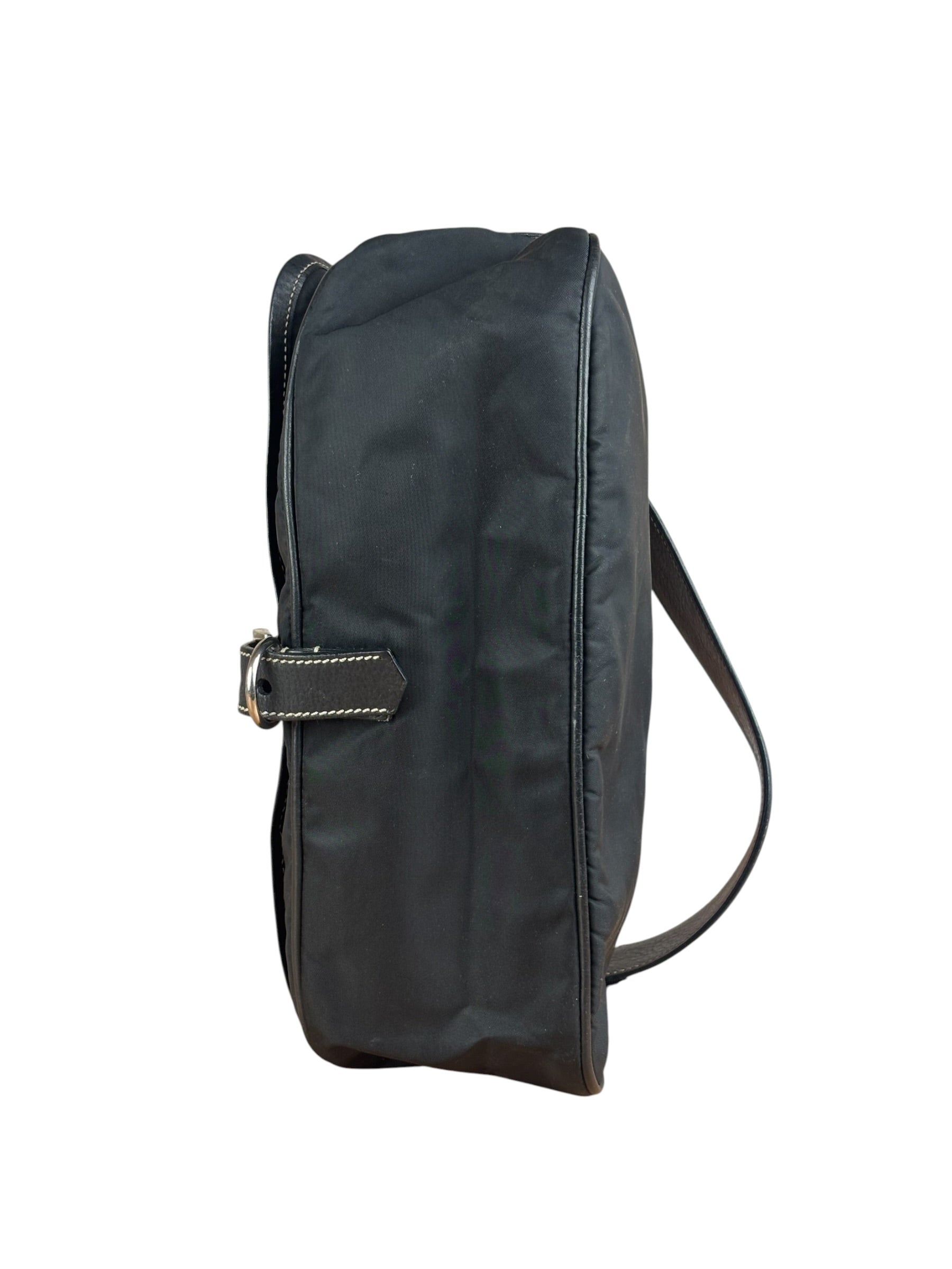 Damaged Prada Vintage Black Tessuto Nylon Leather Trim Saddle Flap Shoulder Bag