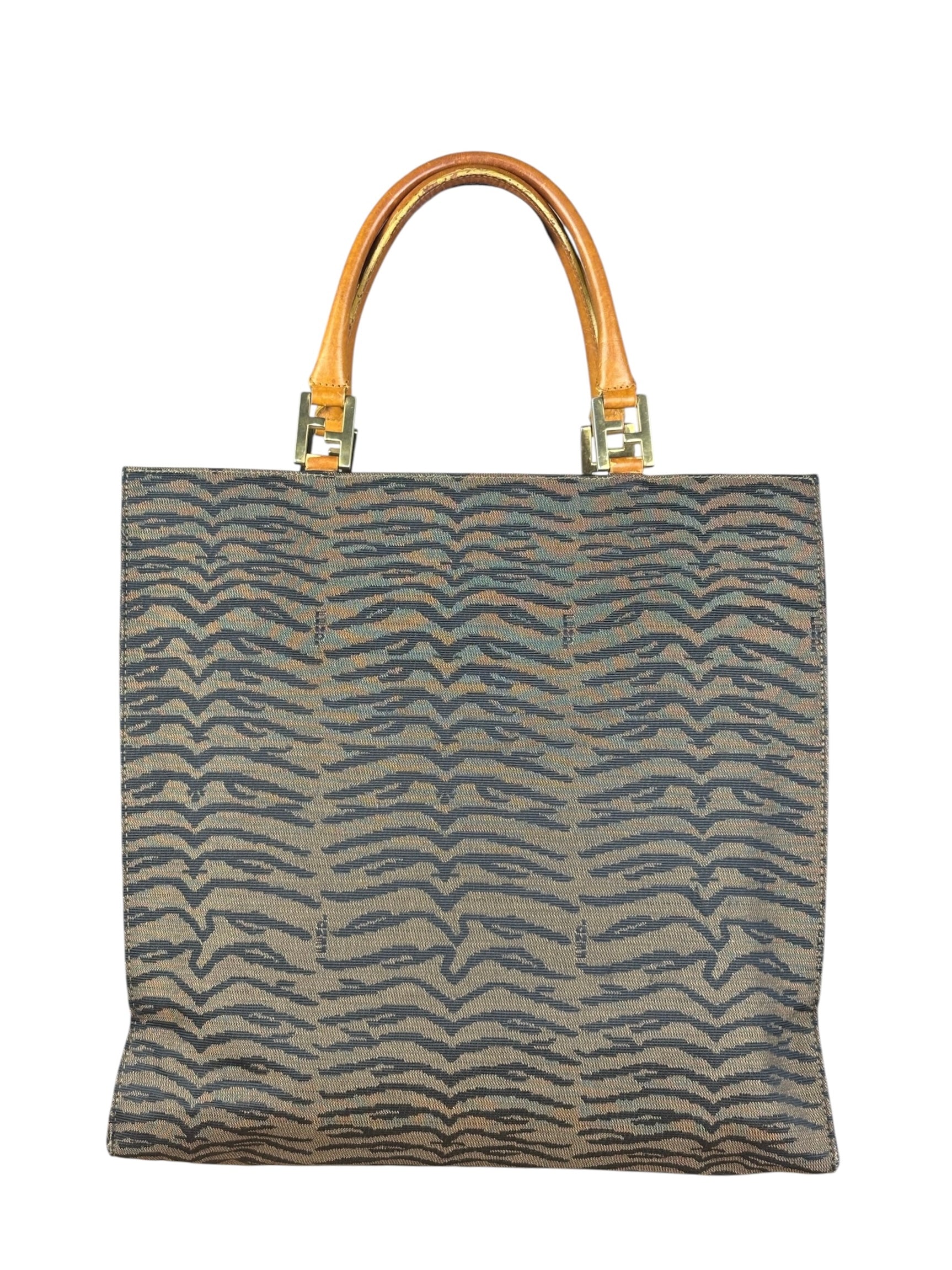Fendi Vintage Brown Tiger Print Canvas Tote Bag