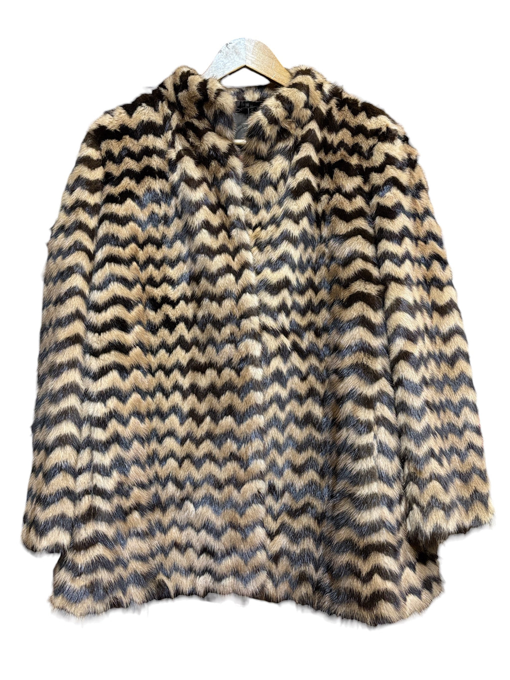 Vintage Beige/Brown Chevron Mink Fur Coat