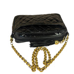 Chanel Black Quilted Patent Leather Camera Bag 1989