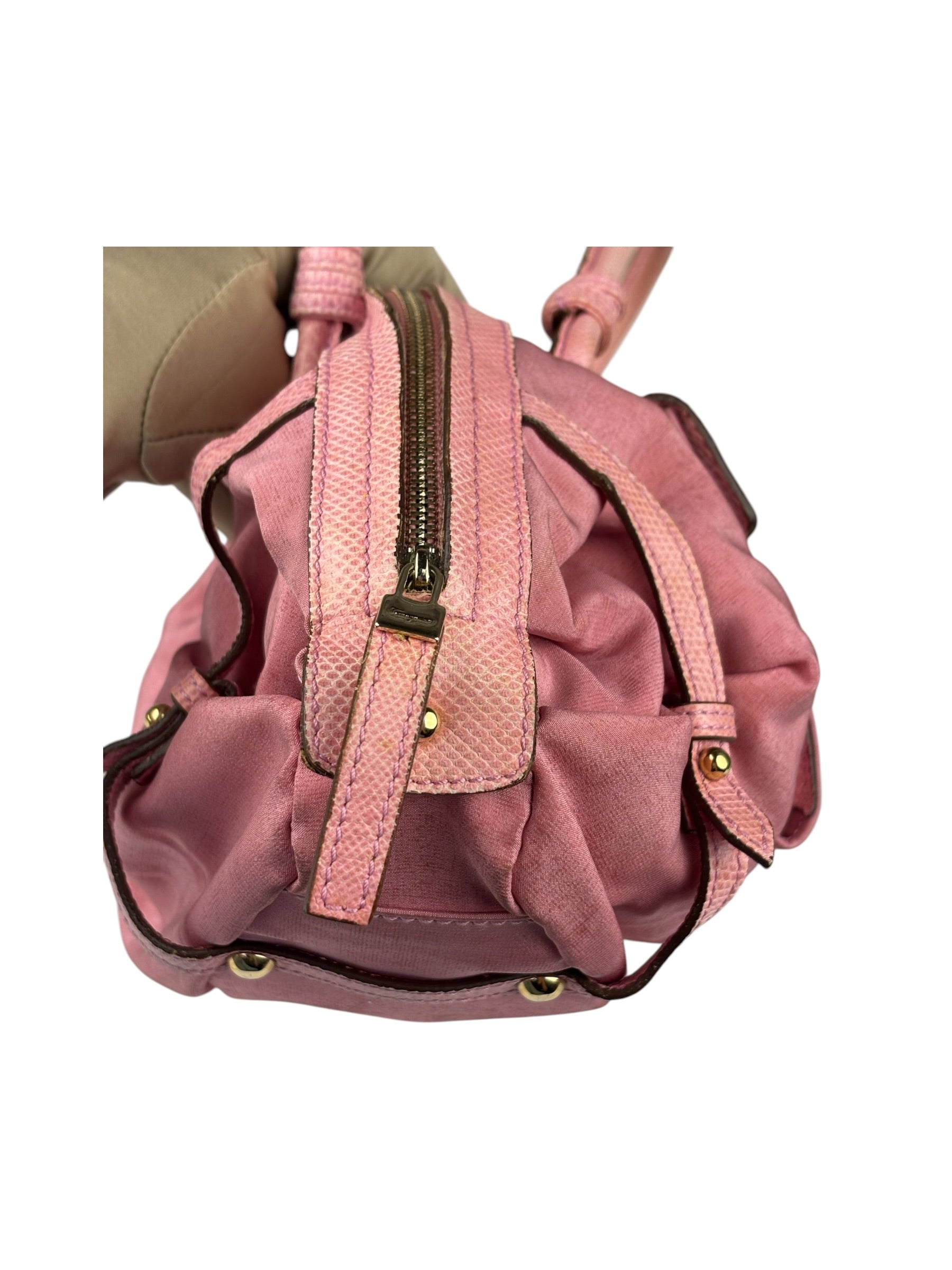 Salvatore Ferragamo Pink Nylon/Leather Bowler Bag