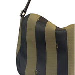 Fendi Green/Black Leather Trim Pequin Stripe Hobo Bag