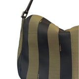 Fendi Green/Black Leather Trim Pequin Stripe Hobo Bag