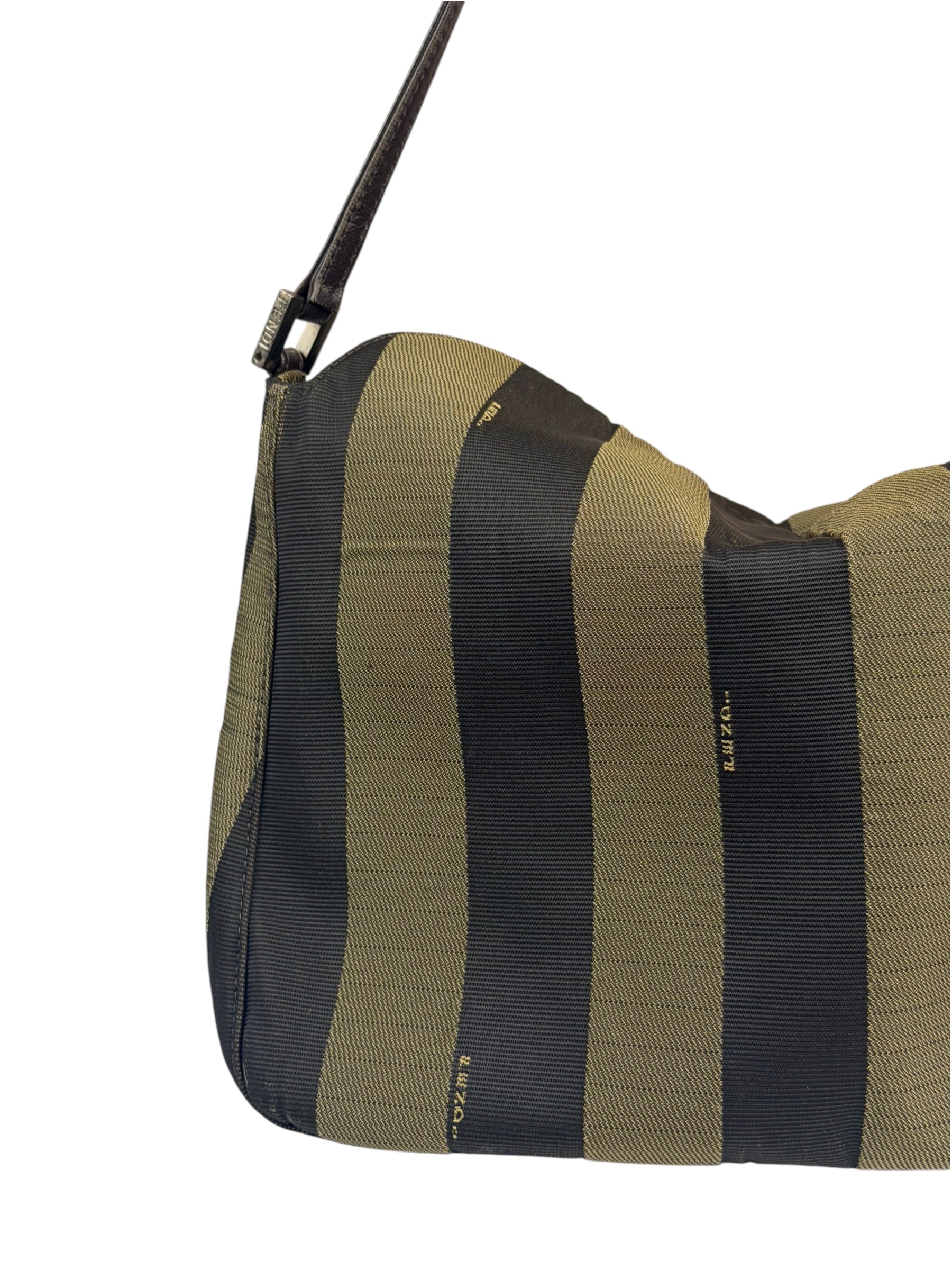Fendi Green/Black Leather Trim Pequin Stripe Hobo Bag