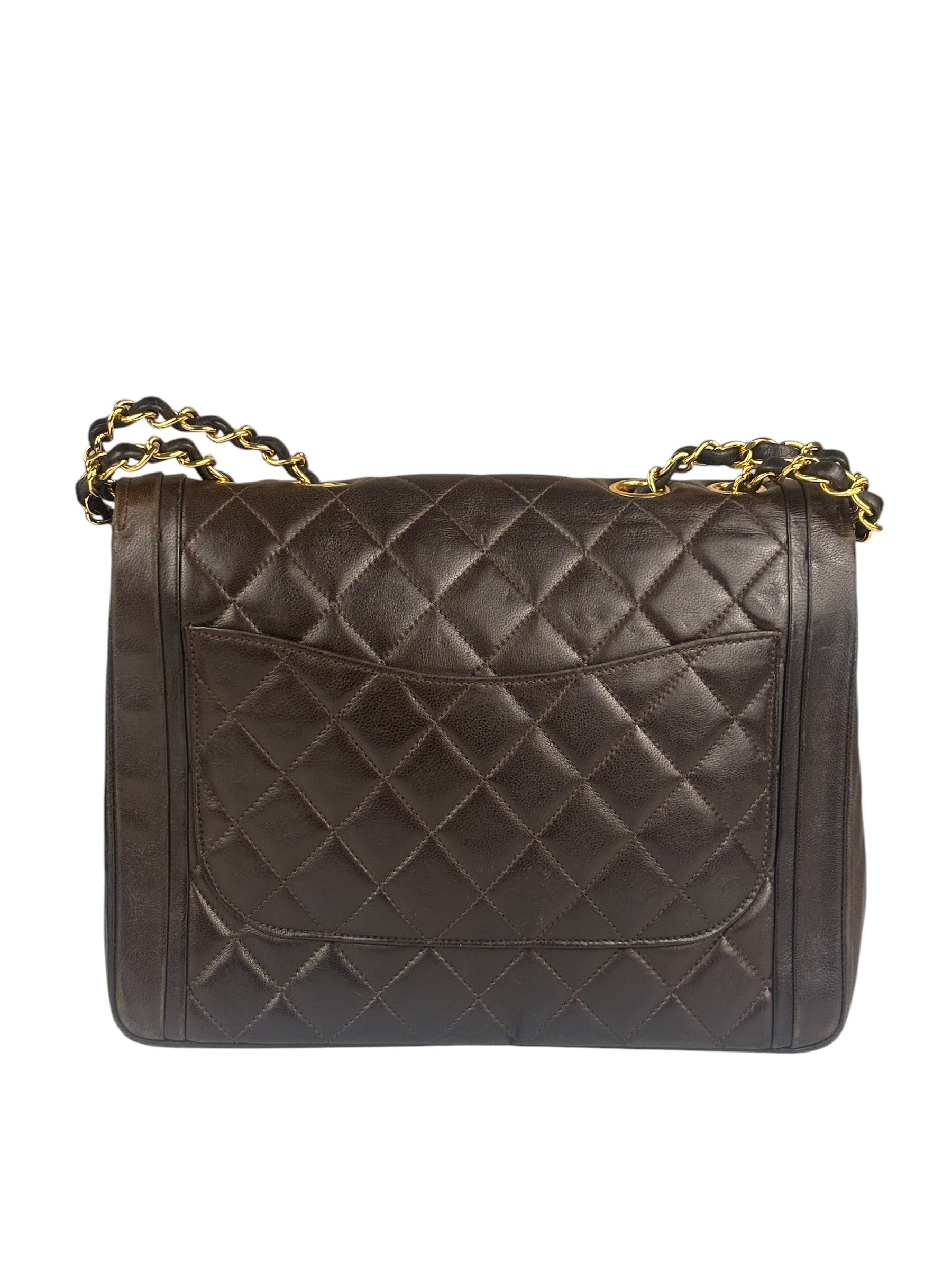 Chanel Vintage Brown V-Flap Border Shoulder Bag
