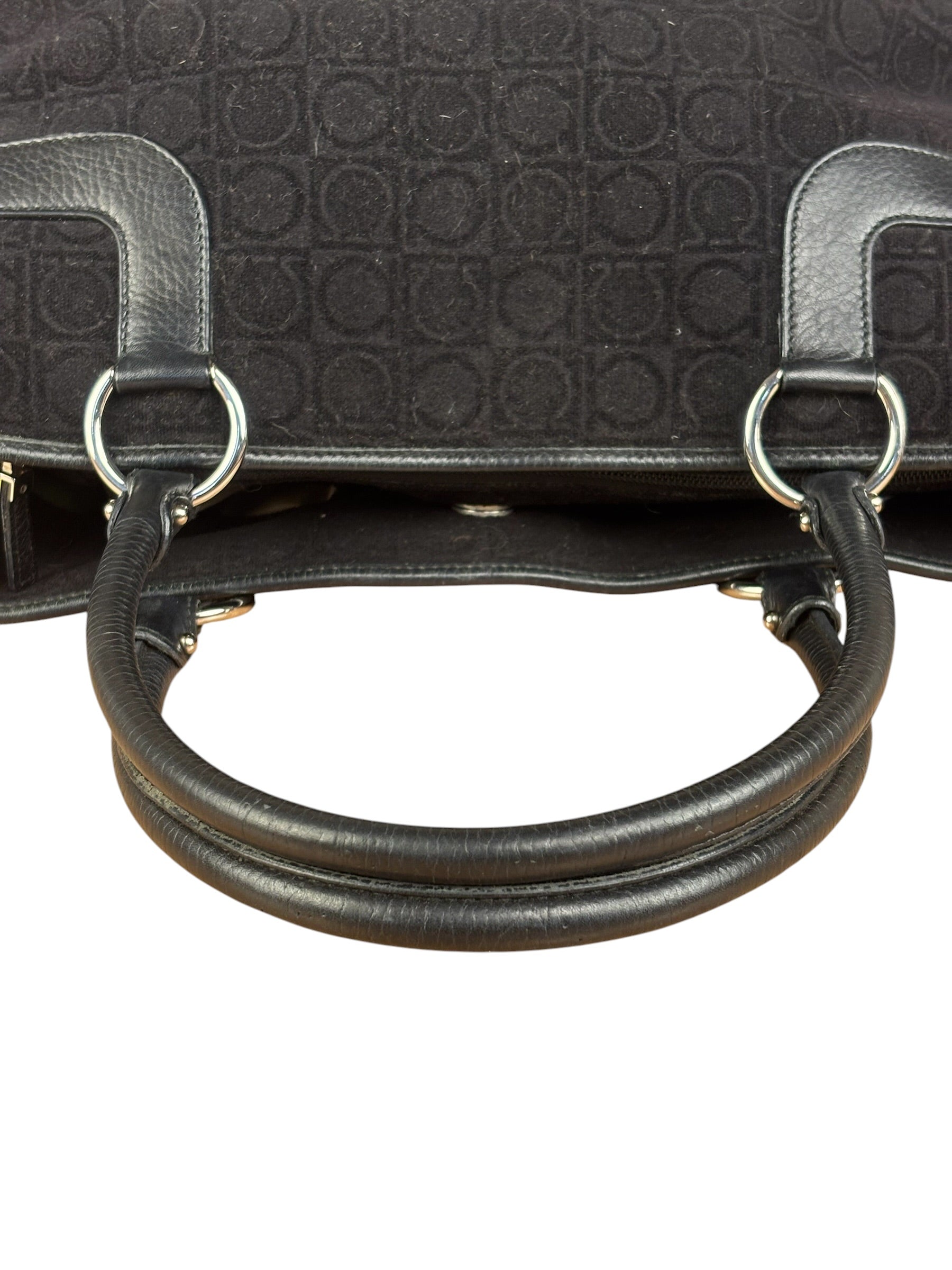 Salvatore Ferragamo Black Leather Trim Gancini Monogram Canvas Shoulder Bag