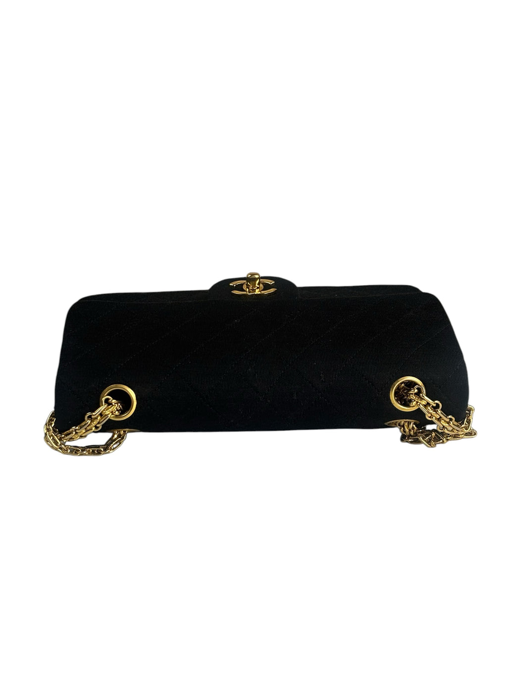 Chanel Vintage Black Quilted Jersey Double Flap Bag 1986