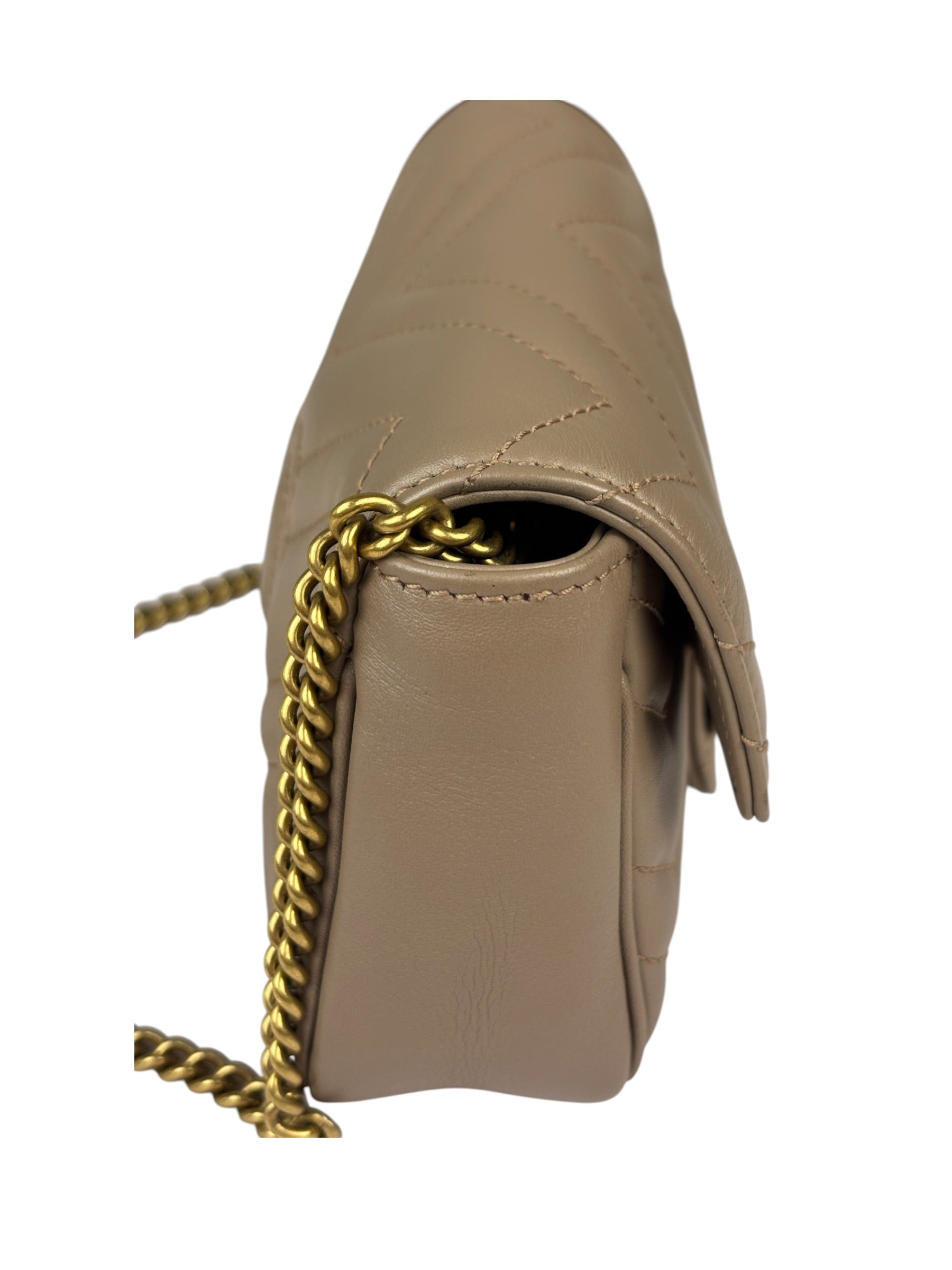 Gucci Pink Beige Leather Marmont Mini Shoulder Bag