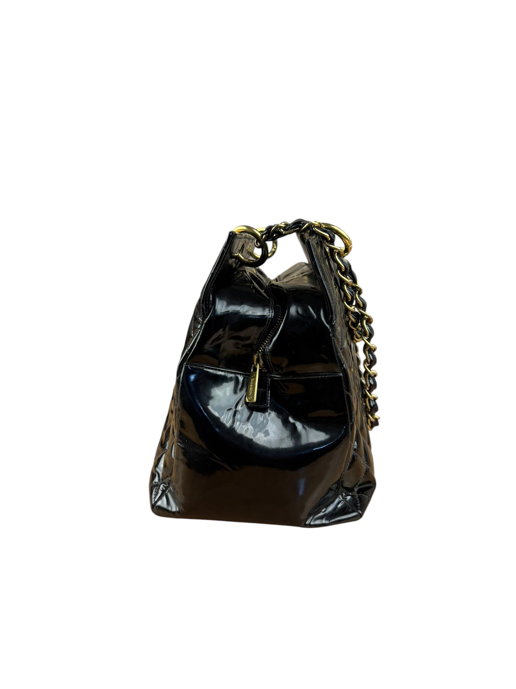 Chanel Black Patent Quilted Leather Timeless Shopping Tote Bag 2002