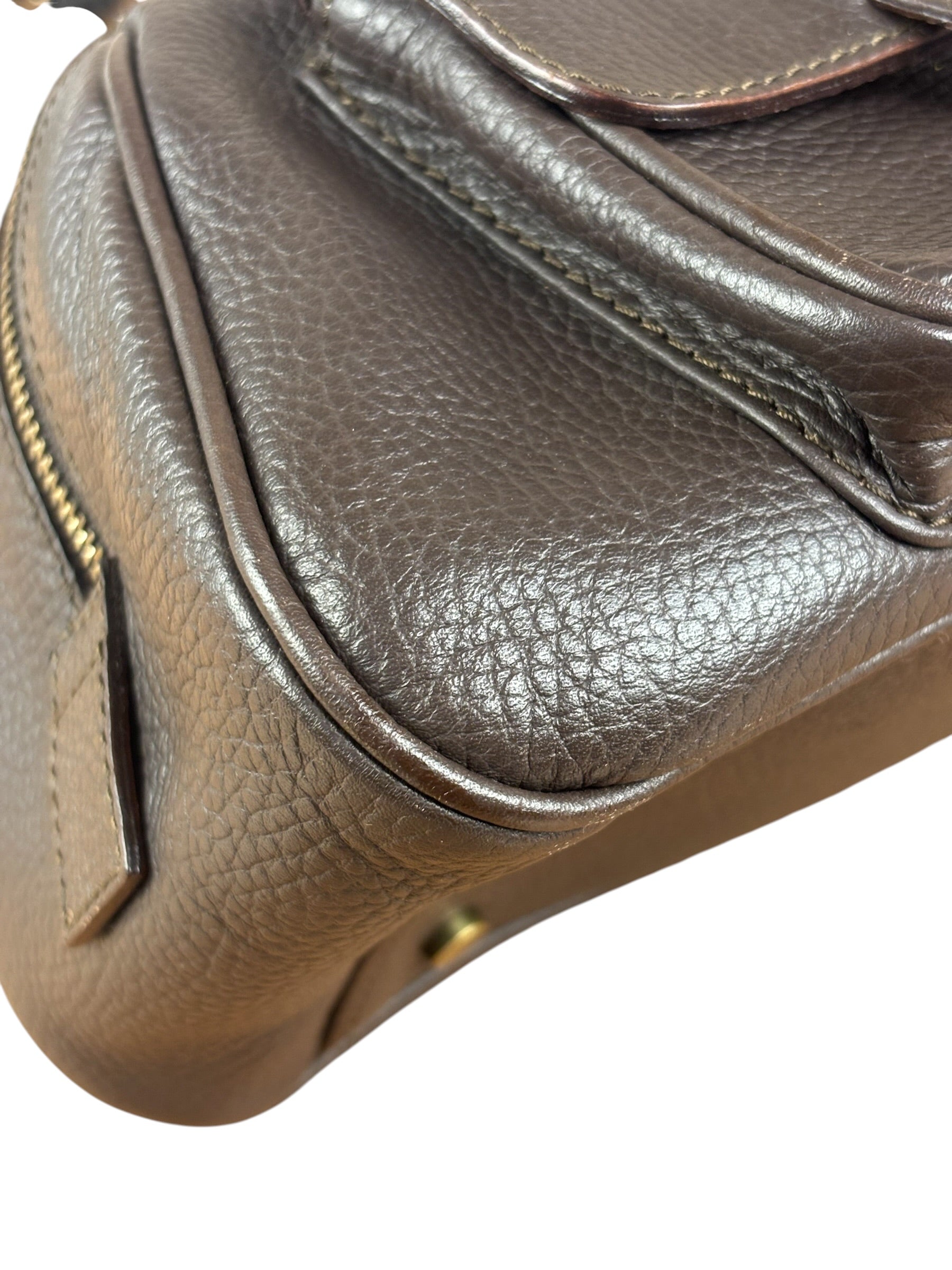 Burberry Vintage Brown Pebbled Leather Double Pocket Satchel Handbag
