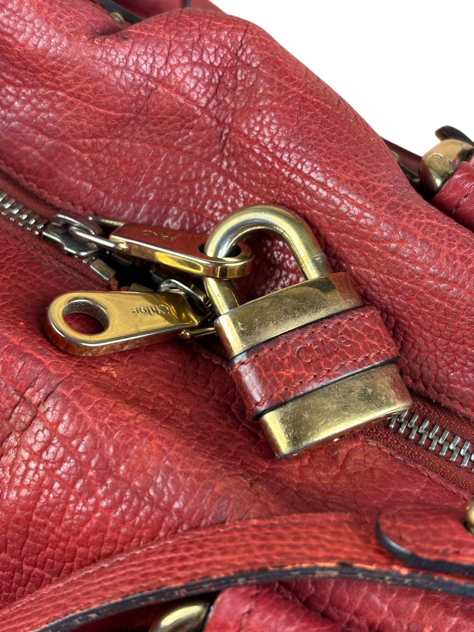 Chloe Red Leather Paddington Medium Satchel Two-Way Bag