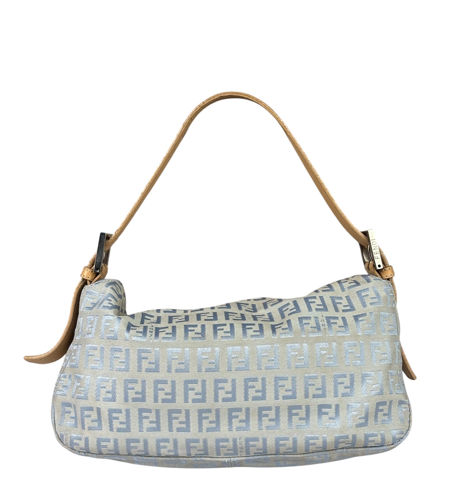 Fendi Leather Light Blue Trim Zucca Baguette