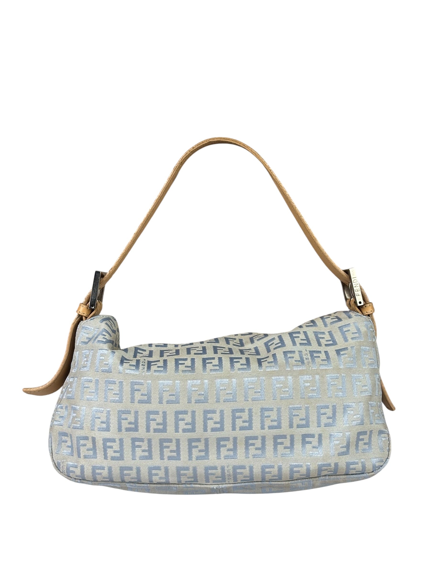 Fendi Leather Light Blue Trim Zucca Baguette