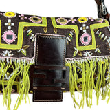 Fendi Canvas Baguette Dark Brown Beaded